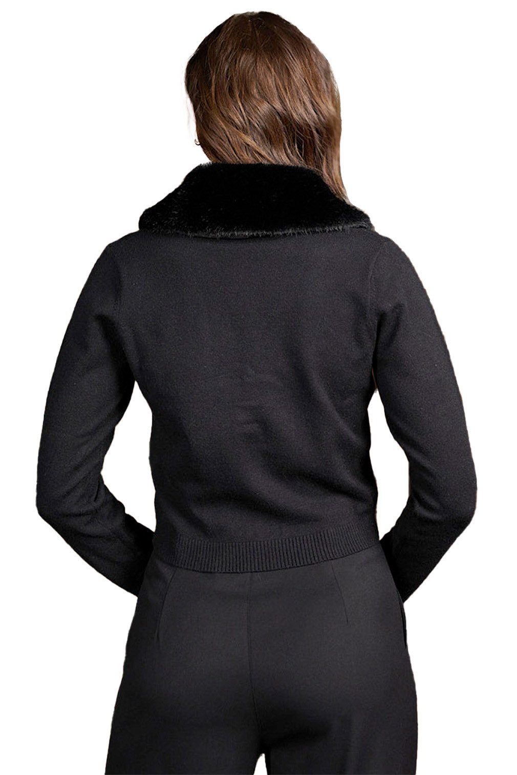 Banned Strickjacke Sonia Faux Fur Cardigan Schwarz Vintage Kunstfell
