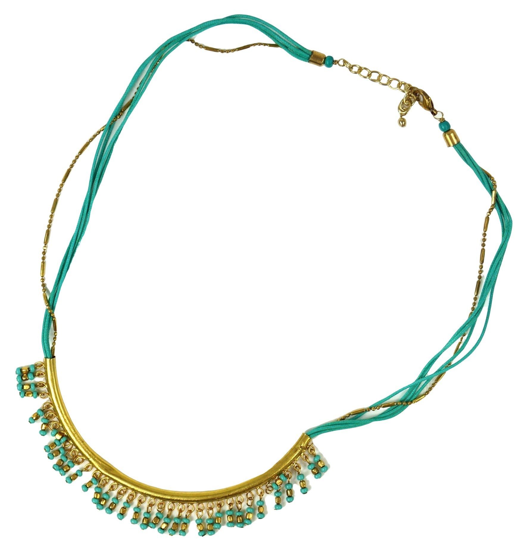 Guru-Shop Perlenkette Modeschmuck Kette - gold/türkis