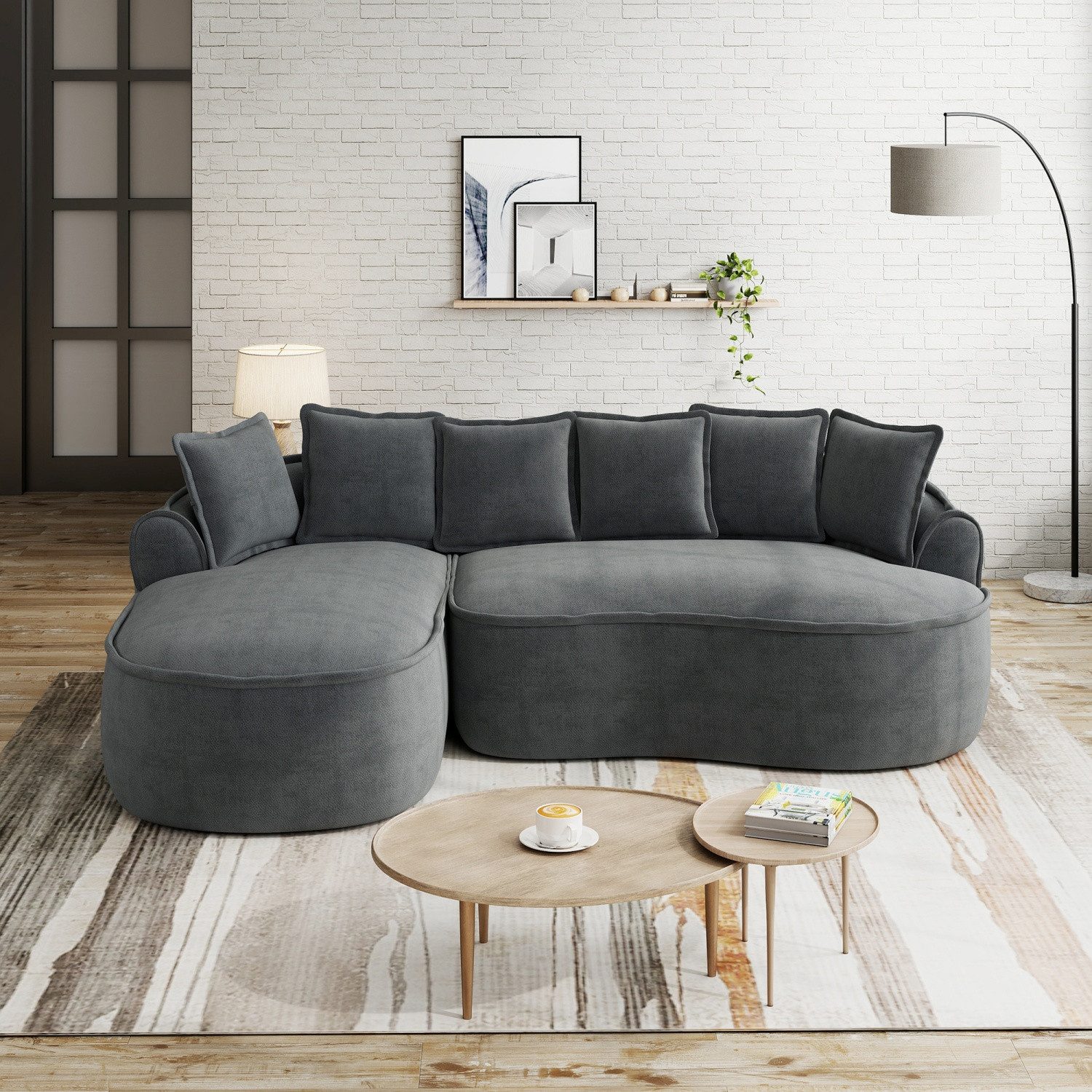 ANYSUN Ecksofa Modulares Ecksofa,Chenille-L-Sofa, Links / Rechts Chaiselongue Sofa, L-Form mit extra tiefer Sitzfläche und breiten Armlehnen,mit Chaiselongue&Kissen, keine Montage erforderlich, geeignet für Wohnzimmer, Wohnung und Büro
