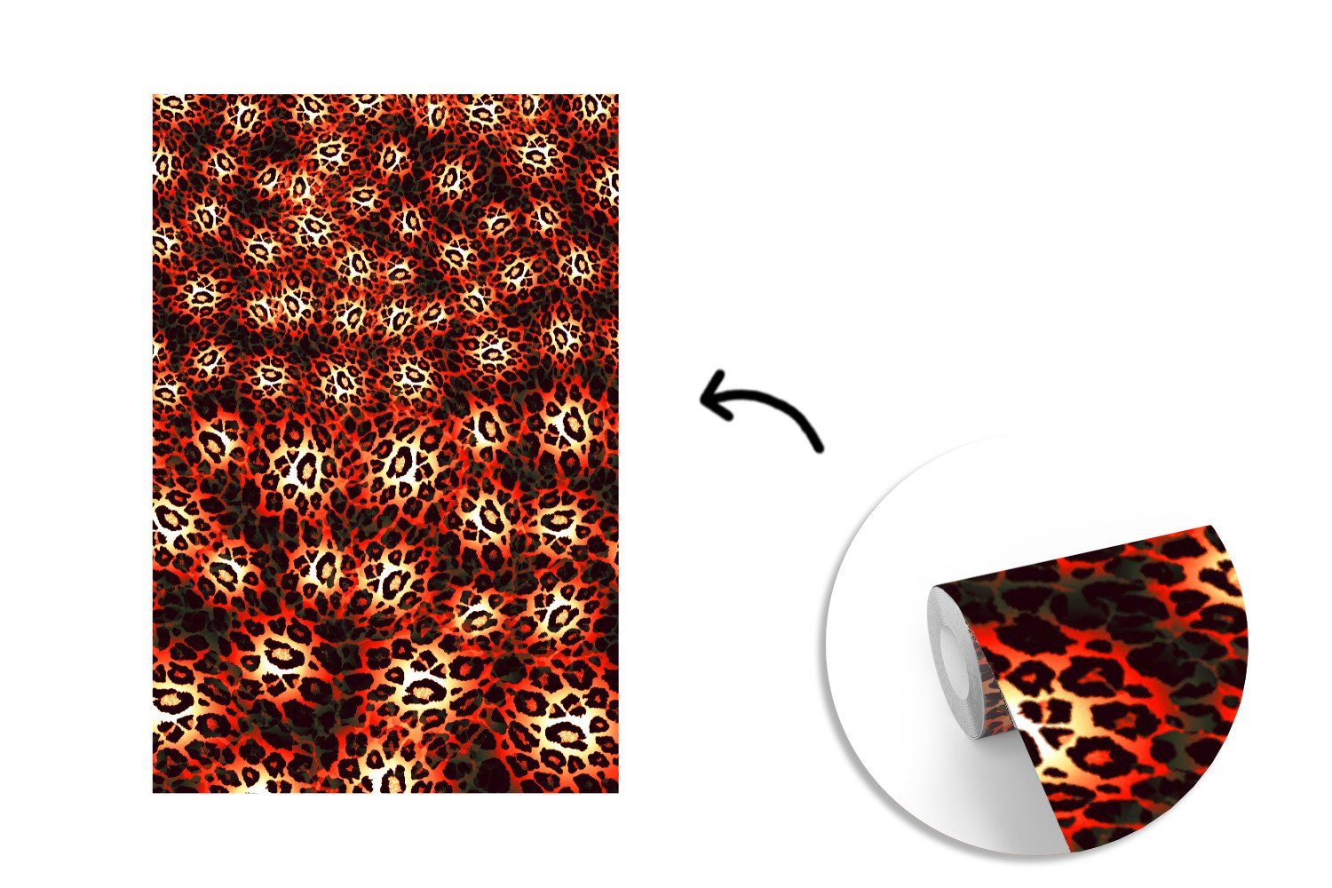 Fototapete St), Tapete Rot, für Leopard Wandtapete Vinyl MuchoWow - (3 Muster Montagefertig Matt, - Wohnzimmer, bedruckt,