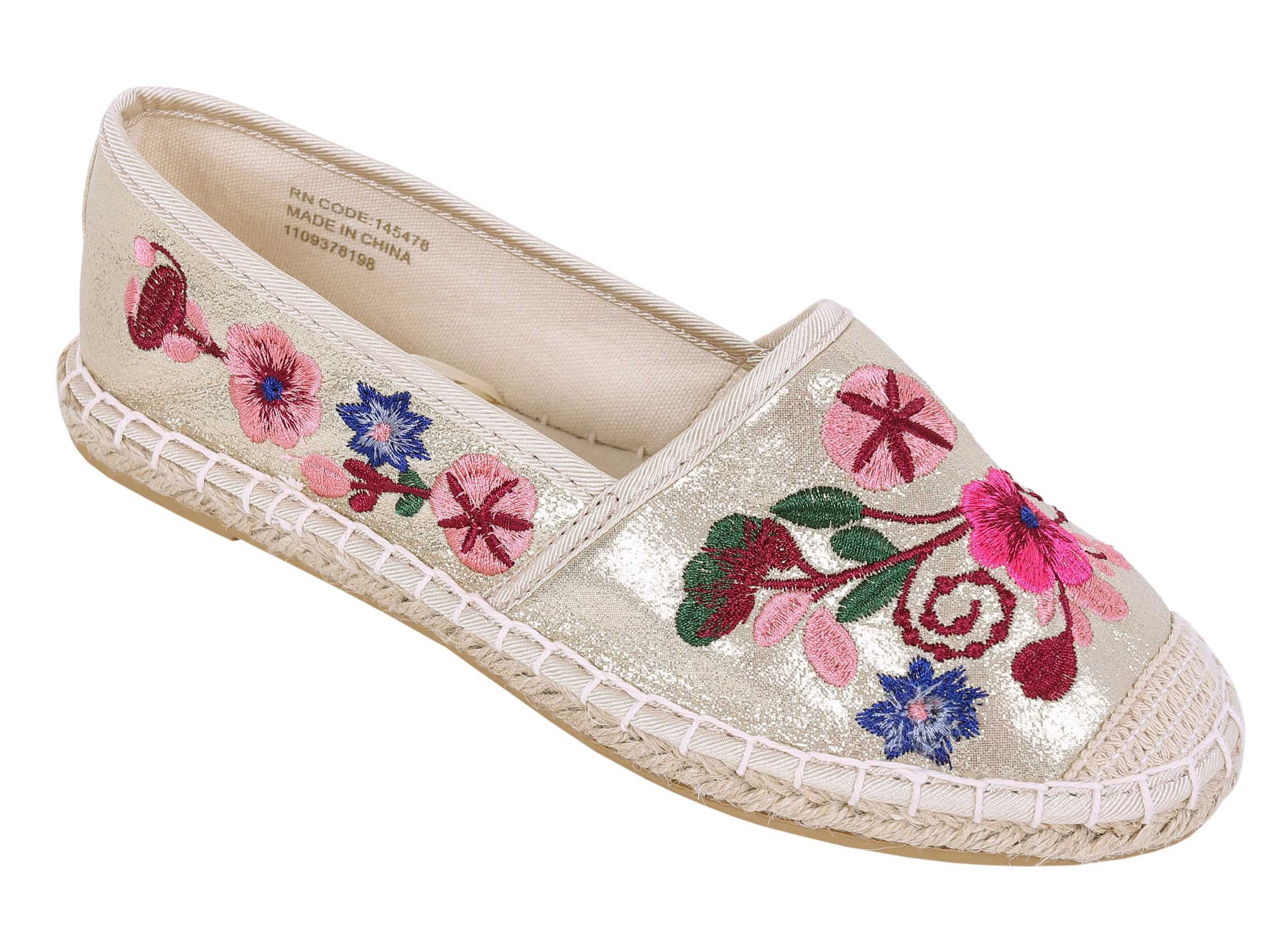 Sarcia.eu Goldene Espadrilles mit gestickten Blumen 36 EU 3UK Ballerina