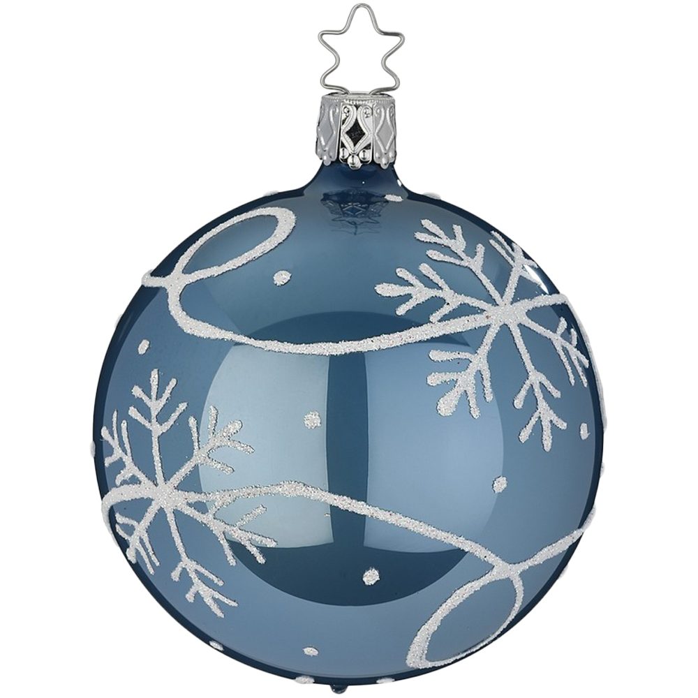 INGE-GLAS® Weihnachtsbaumkugel Winterzauber, himmelsblau opal Ø8cm (1 St), mundgeblasen, handbemalt