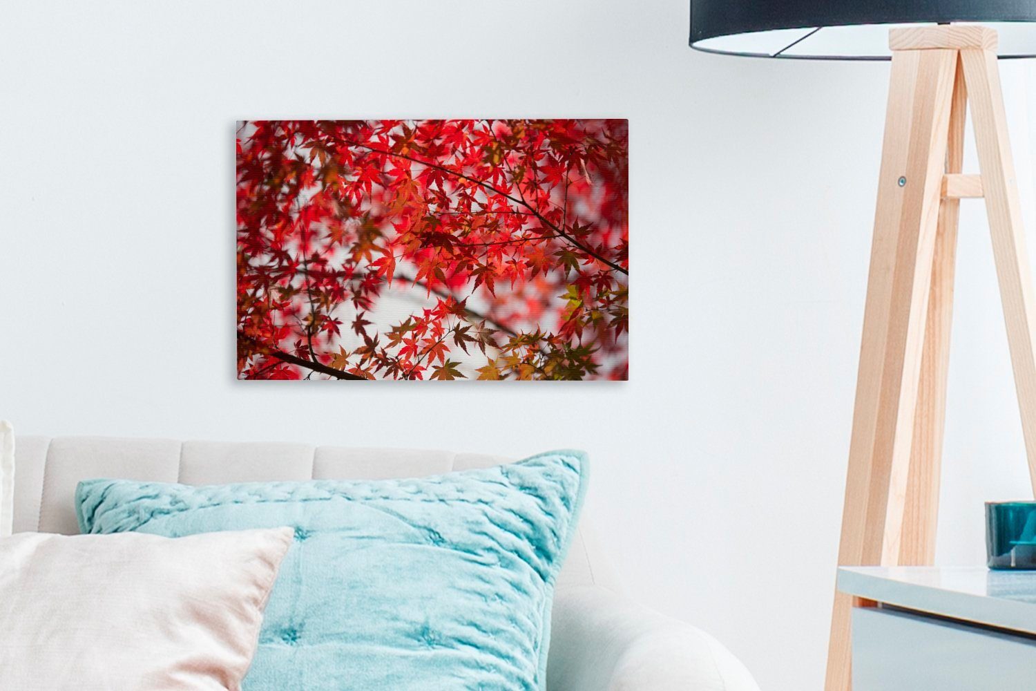 Aufhängefertig, Wandbild Leinwandbild Leinwandbilder, OneMillionCanvasses® St), eines (1 30x20 cm Ahorns, Rote Blätter Wanddeko, japanischen