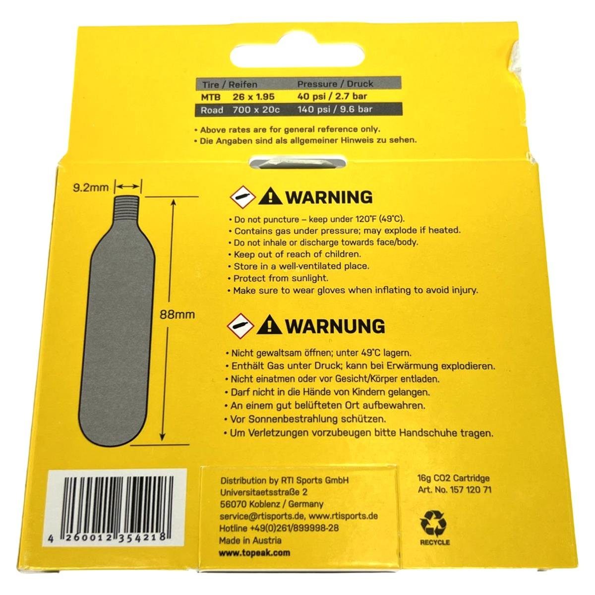 Topeak Fahrradpumpe Topeak Fahrradpumpen CO2-Kartuschen mit Gewinde 5x16g Set