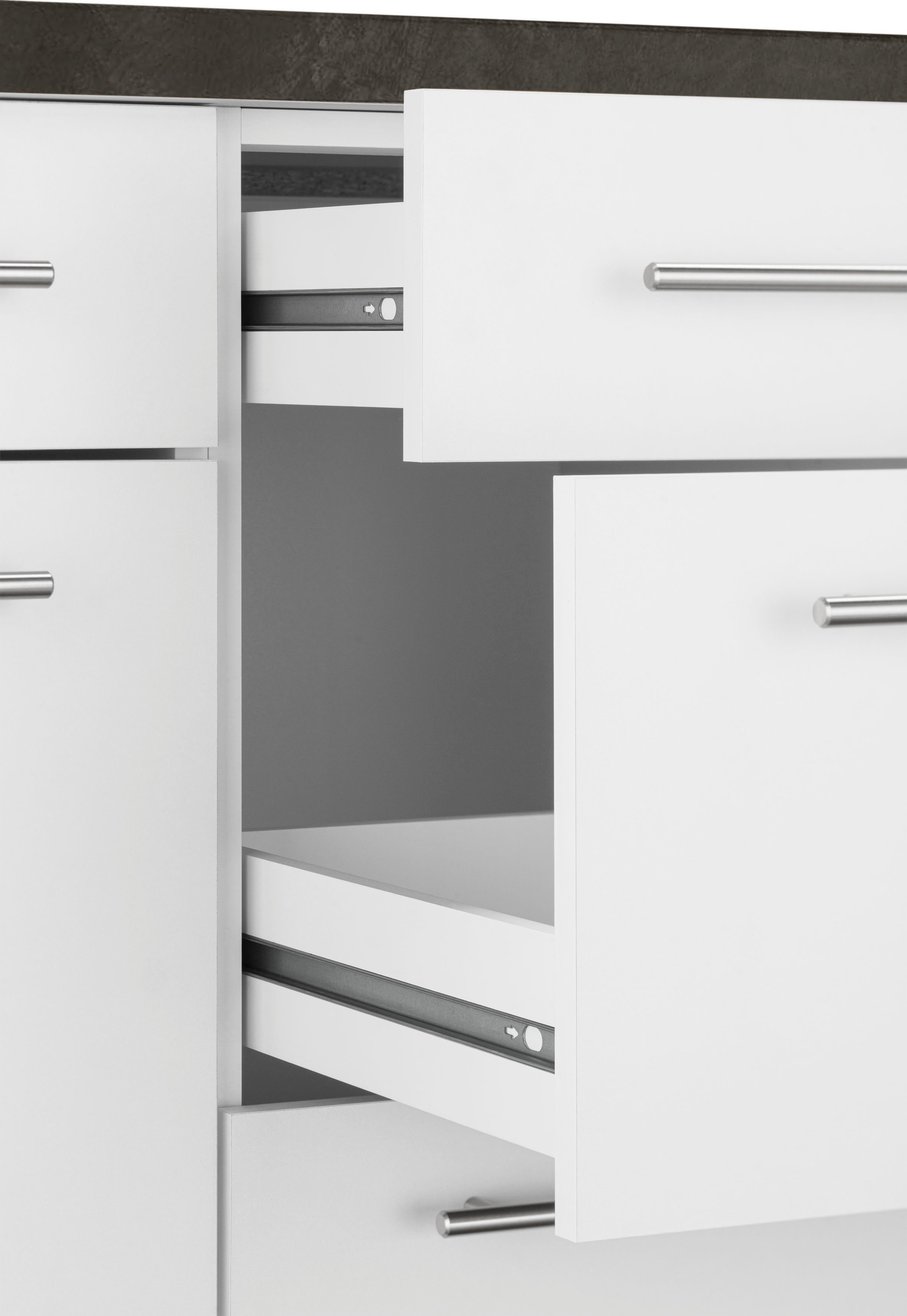 wiho Küchen Winkelküche Unna, mit 170 220 x weiß cm schwarz Weiß/Granit Stellbreite | E-Geräten