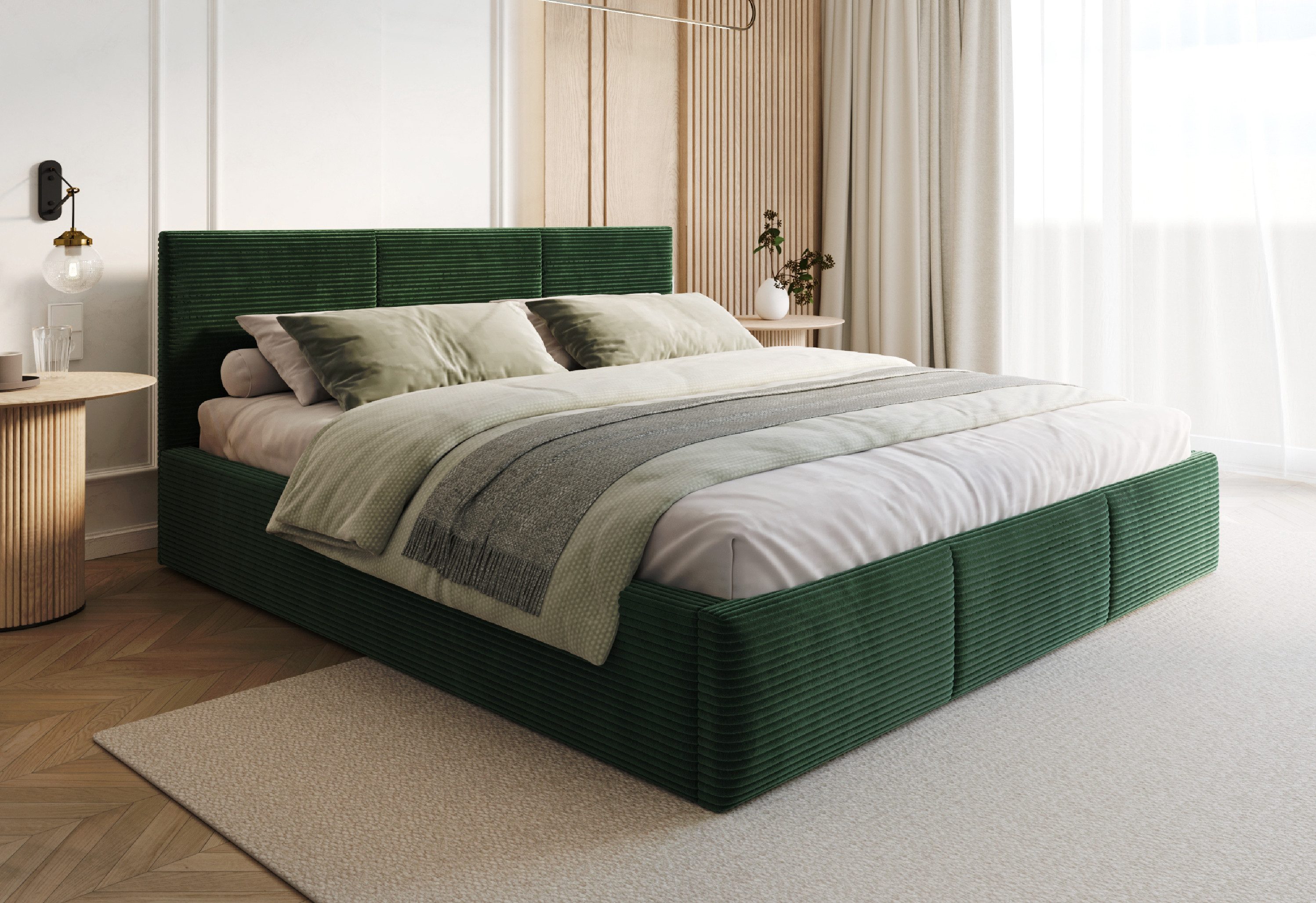 FDM Polsterbett AMBER modern mit Bettkasten MADE IN EU - mit Cord Bezug (verfügbar 90x200 120x200 140x200 160x200 180x200cm, Bettrahmen, Bett, mit großen gepolsterten Kopfteil, mit Bettkasten zum aufklappen), Hebbarer Metallrahmen, Bettkasten, mit/ohne Matratze