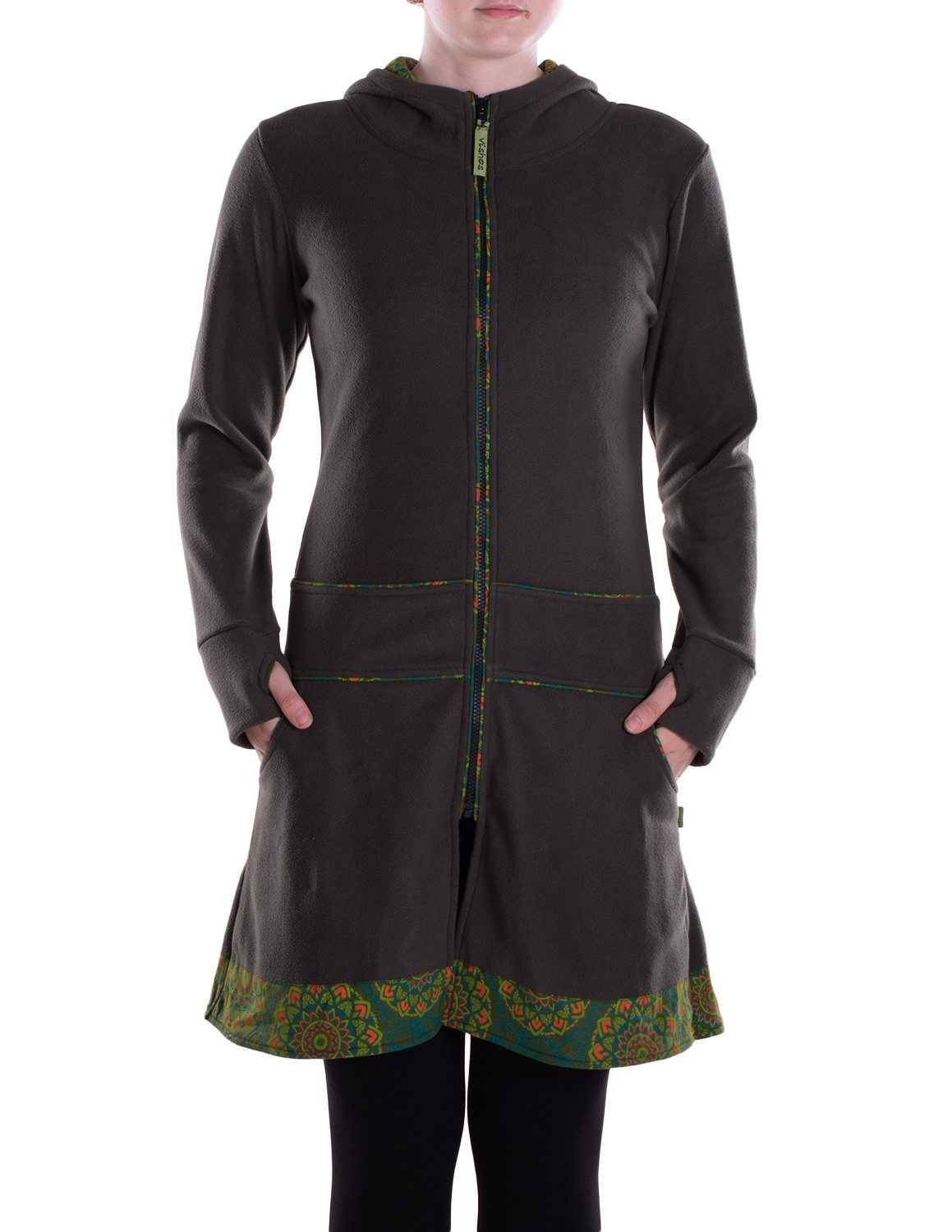 Vishes Kapuzenfleecejacke Damen lange Fleecejacke Hippiemantel Übergangsjacke Kapuze Hippie, Hoodie Style, Alternative Bekleidung