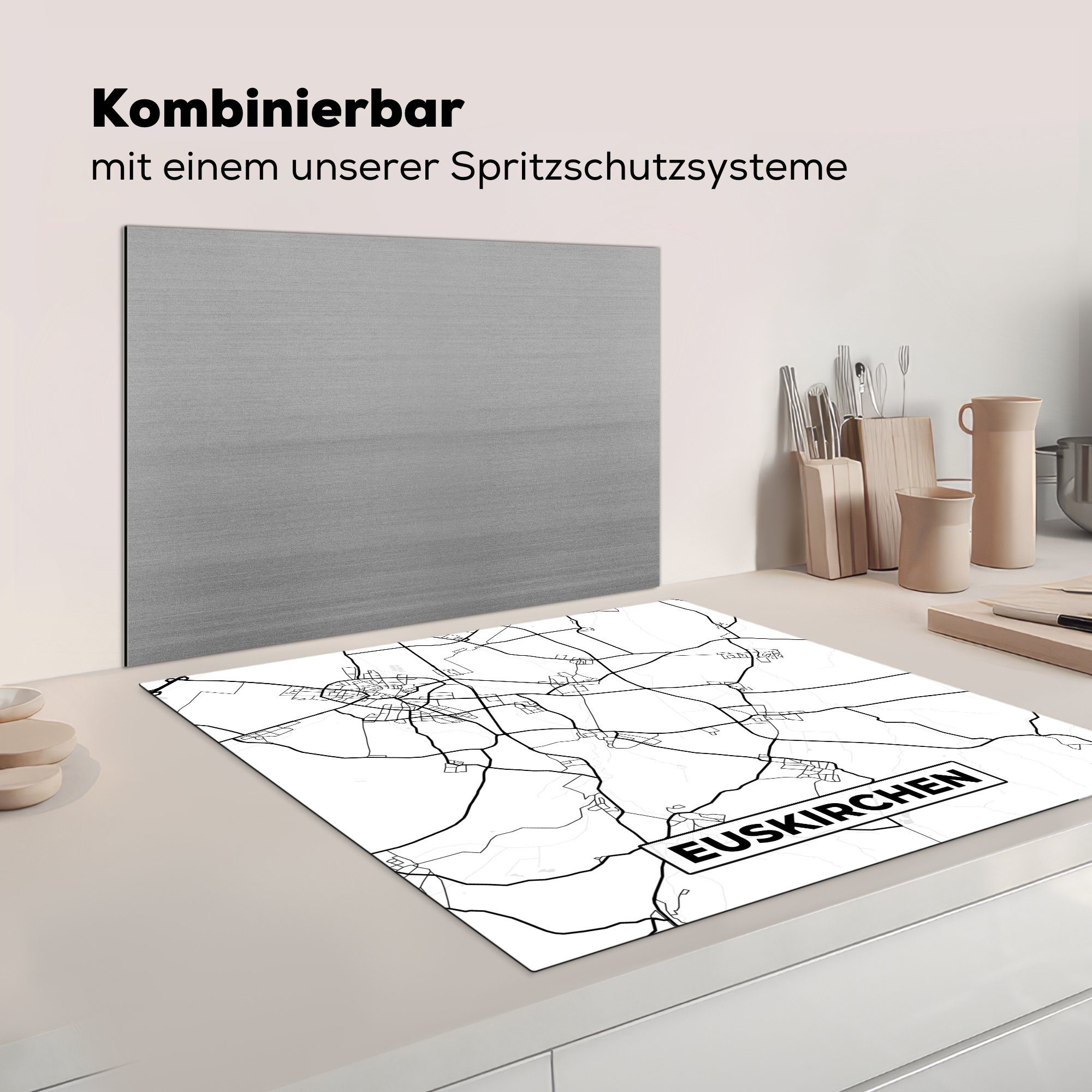küche cm, Arbeitsplatte (1 Vinyl, Euskirchen - für MuchoWow Stadtplan, Herdblende-/Abdeckplatte Karte Ceranfeldabdeckung, 78x78 tlg), -