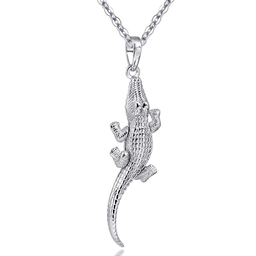 Materia Kettenanhänger / Silber, Krokodil beweglich Unisex rhodiniert Sterling 925 KA-302, 3D Alligator