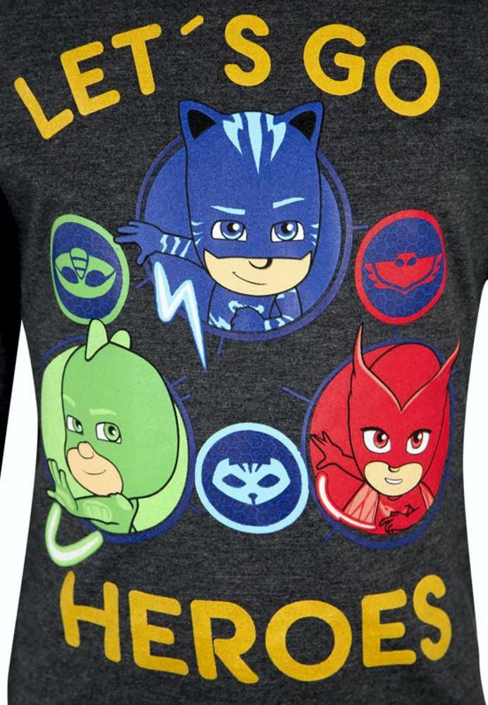 PJ Masks Longsleeve Langarm T-SHIRT Grey Helden im Schlafanzug Gr. 98 104 110 116