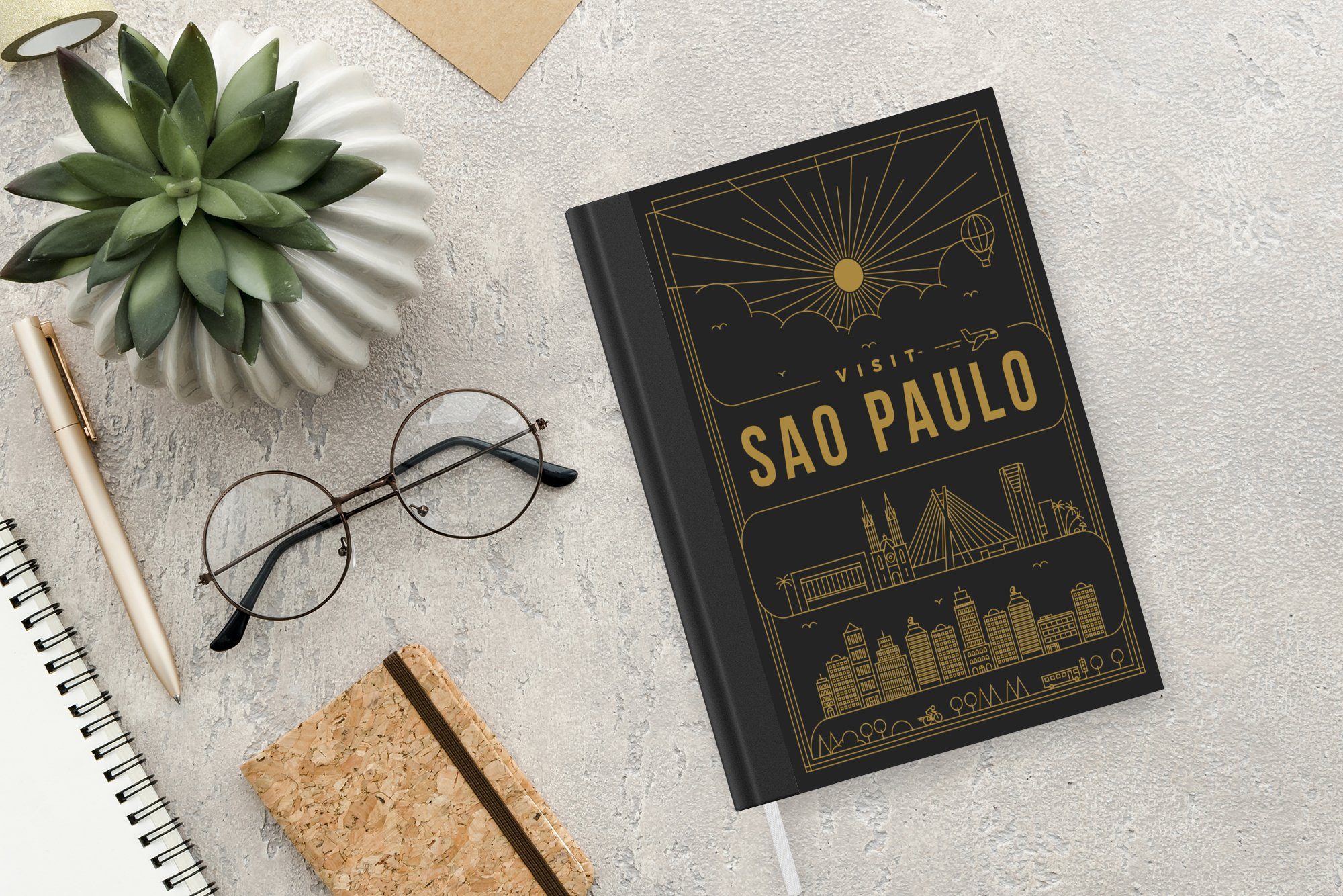 MuchoWow Notizbuch Sao Journal, Seiten, - Notizheft, A5, Merkzettel, - Haushaltsbuch 98 Gold Paulo Skyline, Tagebuch