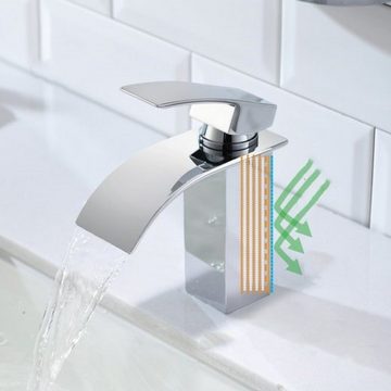 CECIPA Waschtischarmatur Einhebel-Badezimmerarmatur, Wasserfall-Wasserhahn für Badezimmer,Chrom