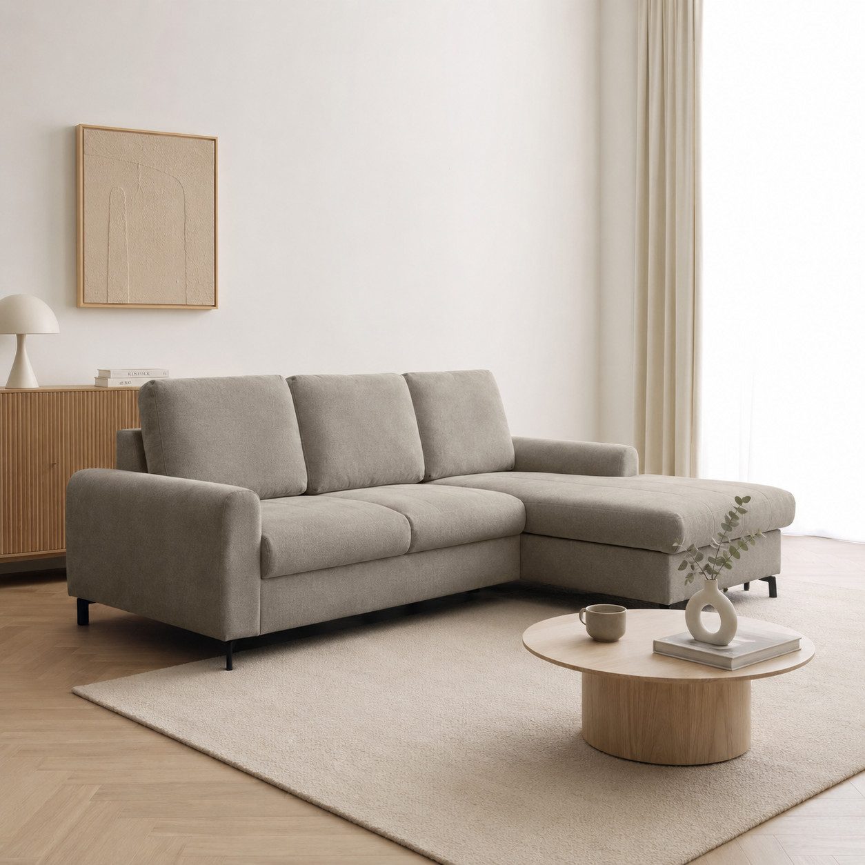 Goldstoff Ecksofa L-Form mit Schlaffunktion und Bettkasten Schlafsofa Couch, Moderne Couch - L Form 1 Teile, Modernes Sofa L als Schlafsofa Ecksofa mit Bettkasten und Bezug