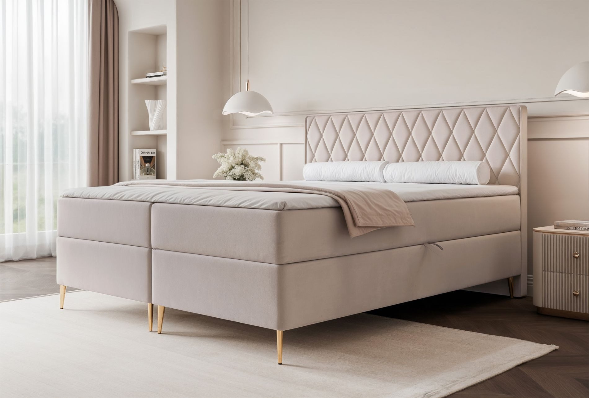 Selsey Boxbett CARESSO, mit Matratze, Topper, 2 Bettkästen und wasserfestem Veloursbezug
