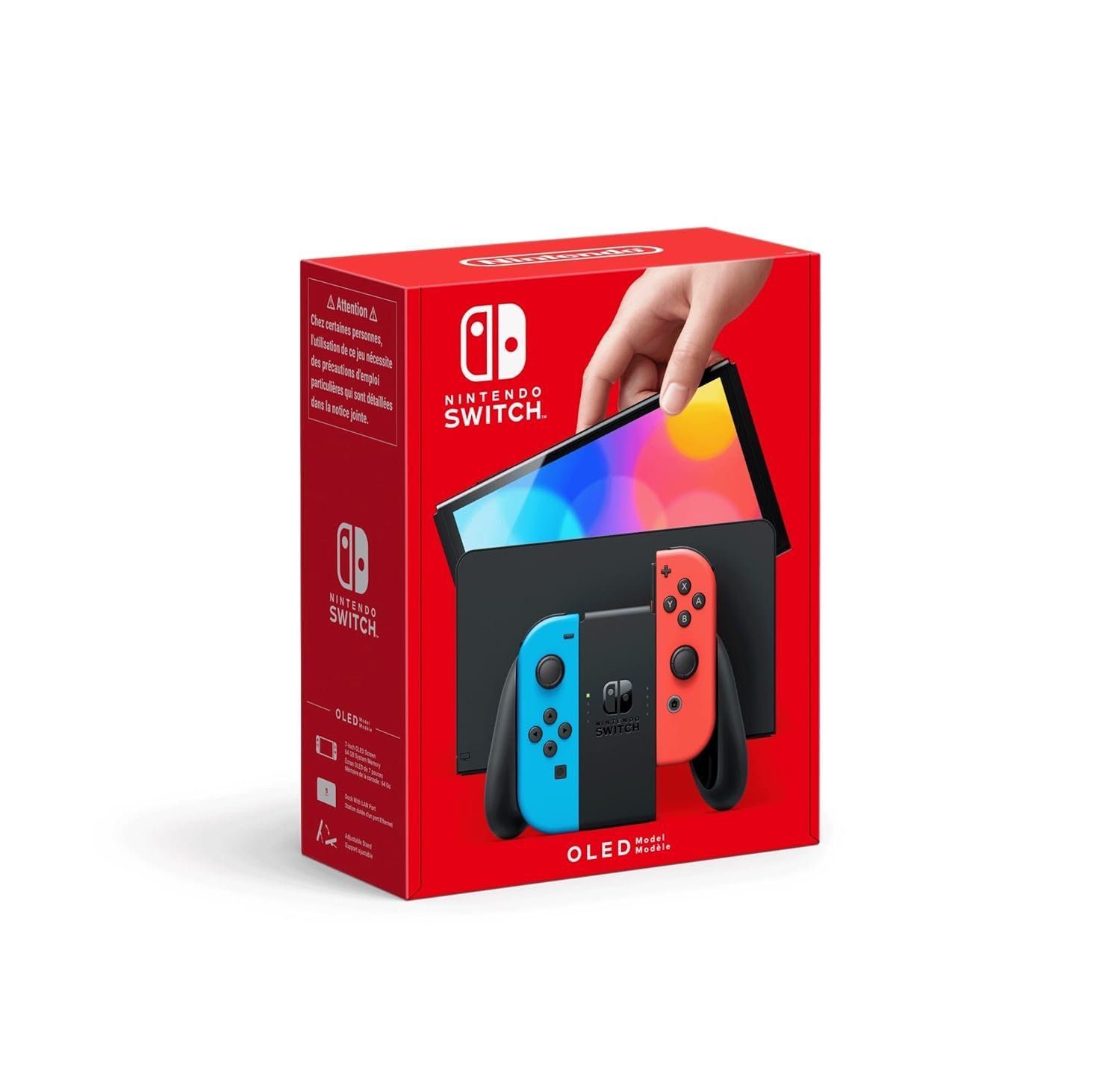 Nintendo Switch OLED-Modell, Neon-Rot/Neon-Blau, Spielkonsole Videospielkonsole, Gaming Konsolen Spielkonsole mit Spiele Spielkonsolen für Unterwegs