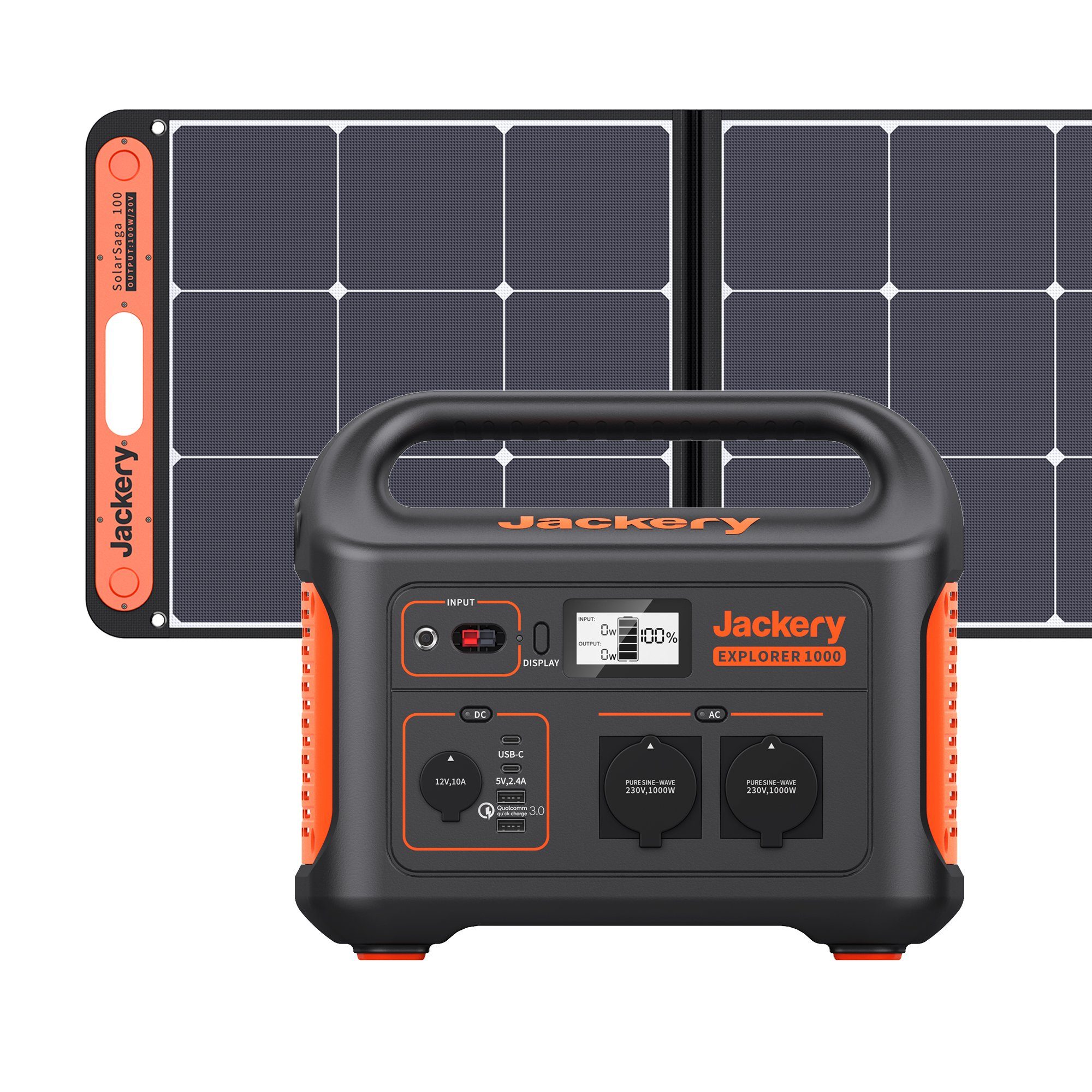 Jackery Stromgenerator 1002Wh tragbare Powerstation mit 100W Solarpanel Solargenerator, 2,00 in kW, (2-tlg), für Camping Outdoor