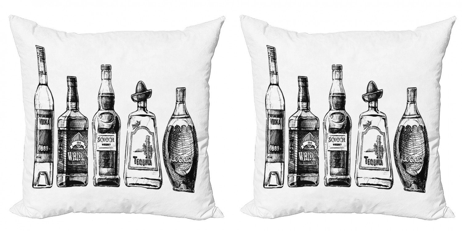 (2 Doppelseitiger Kissenbezüge Abakuhaus Stück), Tinten-Zeichnung Getränke Alkohol Digitaldruck, Accent Modern
