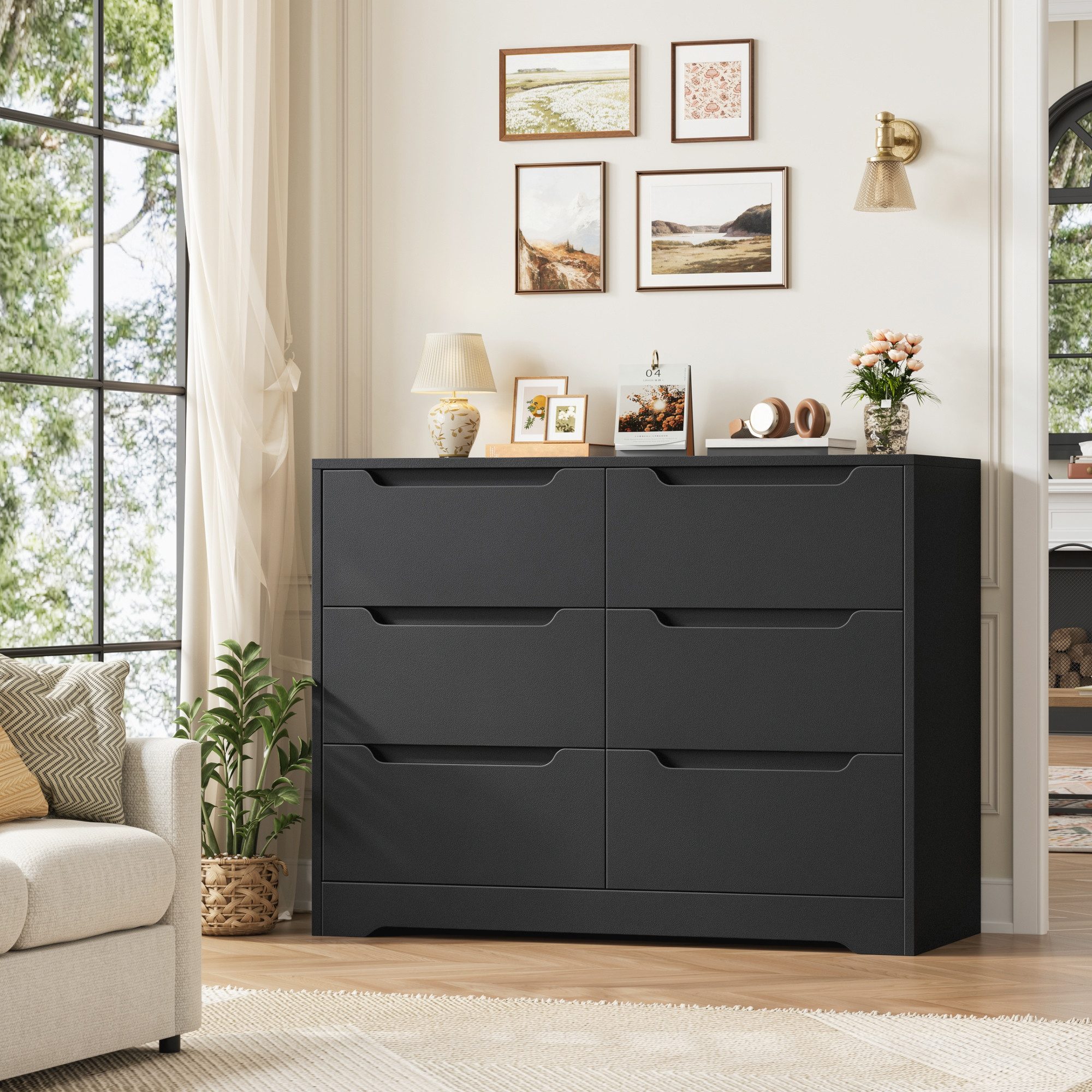HOMECHO Kommode, Sideboard mit 6 Schubladen, Mehrzweckschrank aus Holz