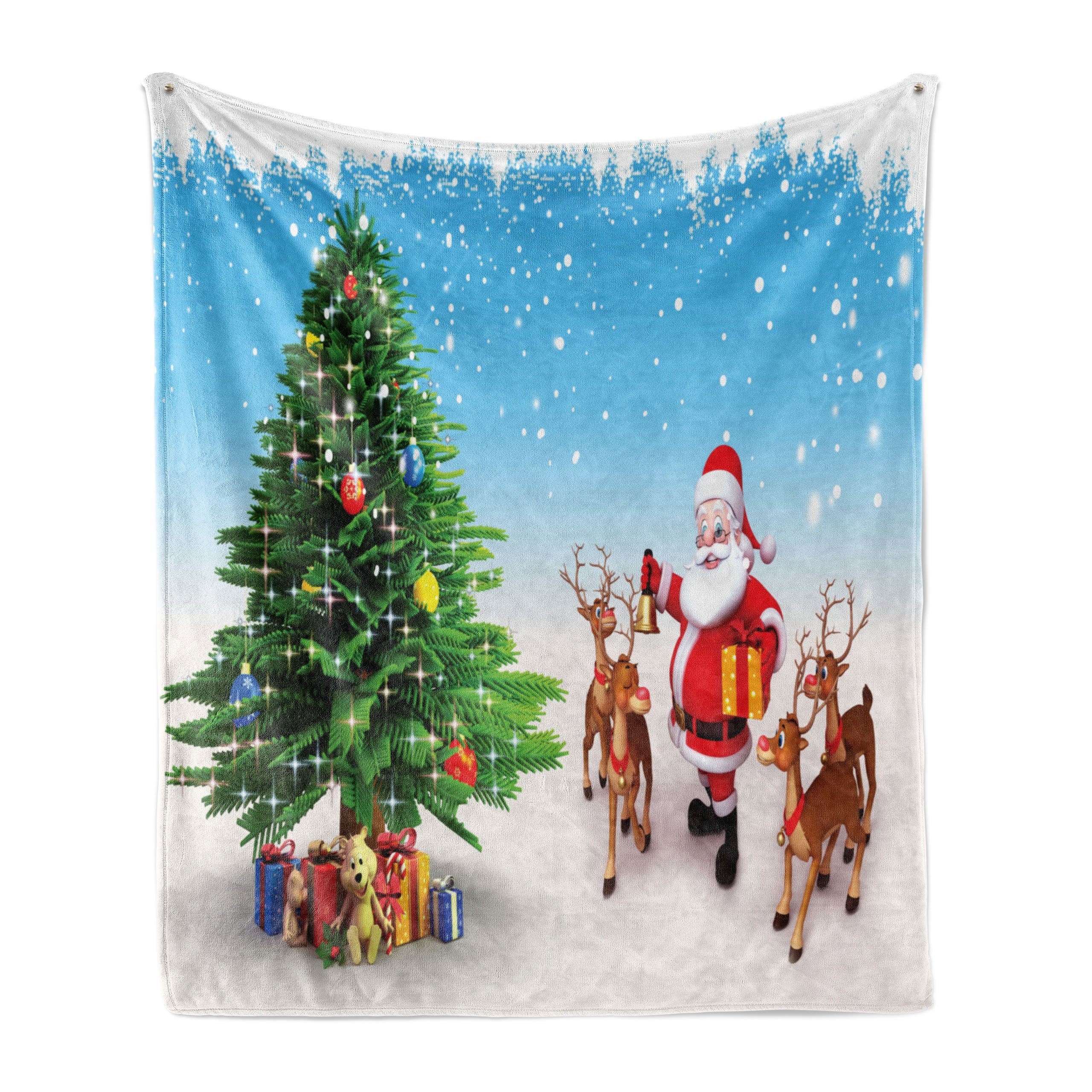 Wohndecke Gemütlicher Plüsch für den Innen- und Außenbereich, Abakuhaus, Weihnachtsmann Jingle Bells Baum