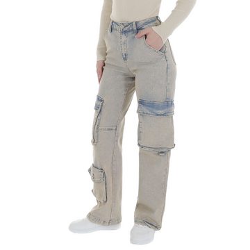 Ital-Design Cargojeans Damen Freizeit (86537223) Used-Look Stretch High Waist Jeans in Hellblau