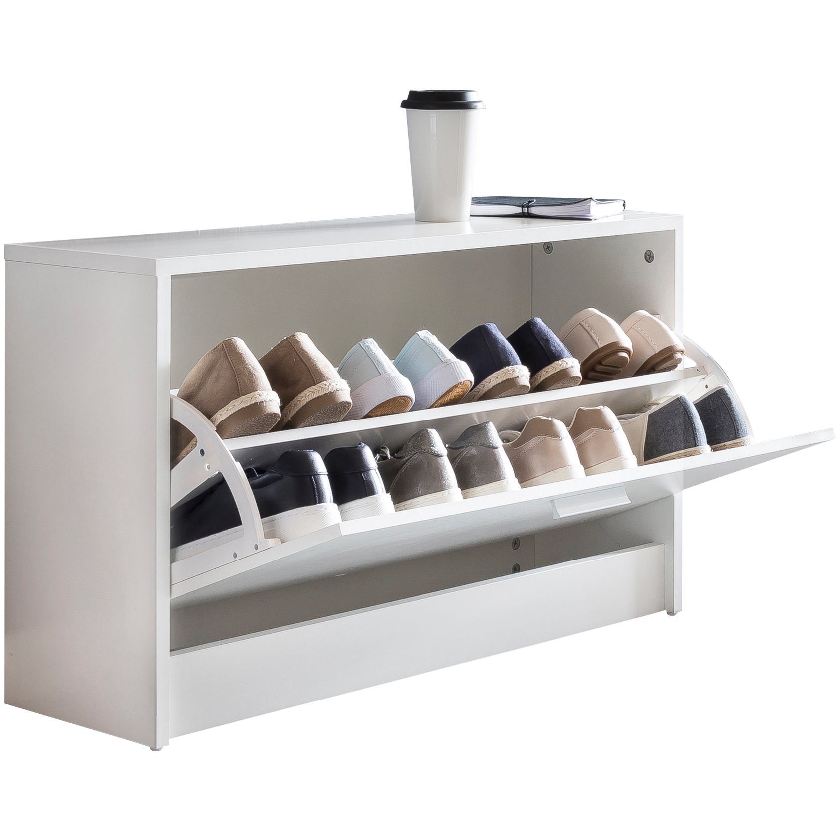 KADIMA DESIGN Schuhschrank Holz Schuhkipper Bank mit Ablagefach & 2 Unterfächern Weiß | Schuhschränke