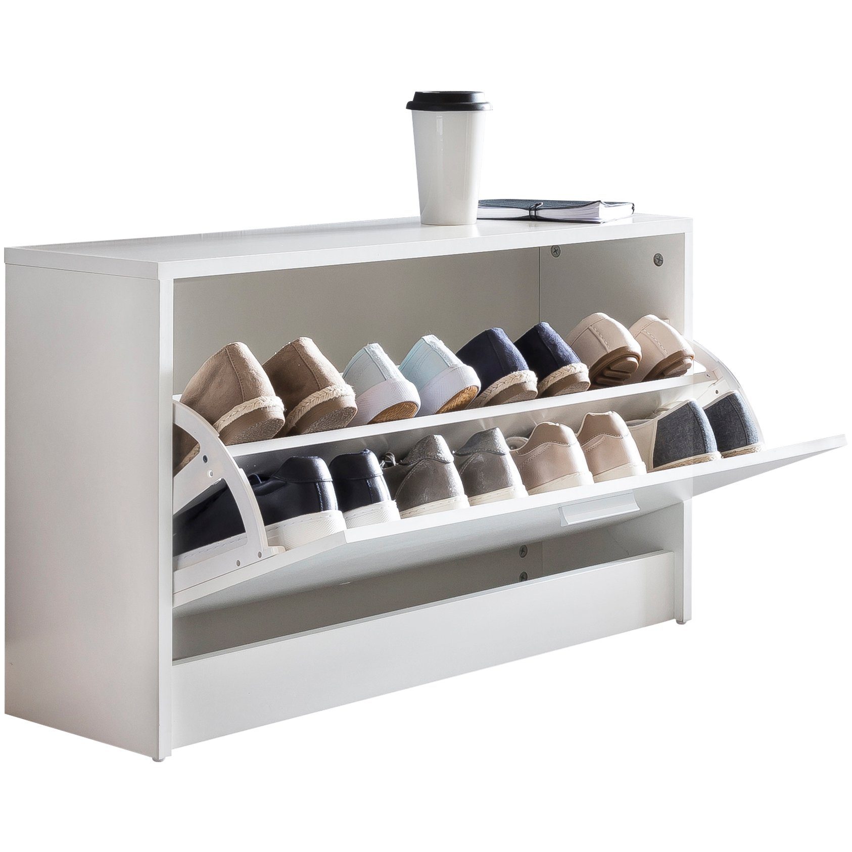 Wohnling Schuhschrank Schuhbank SPLIT mit Sitzfläche Weiß Schuhkipper Holz günstig online kaufen