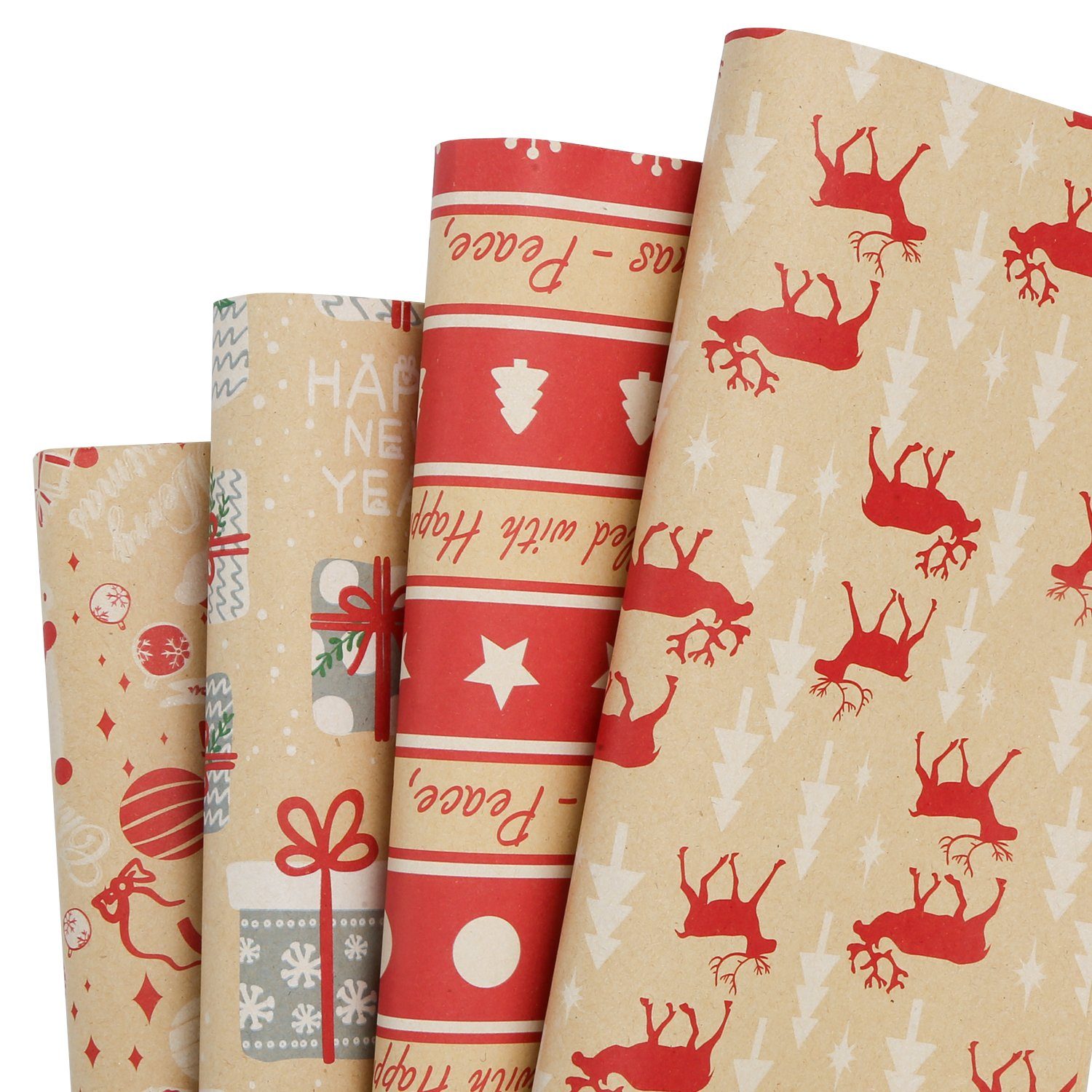 Lospitch Geschenkpapier Geschenkpapier 24 Stücke 70 x 50 cm Weihnachtspapier 4 Muster, (24St)