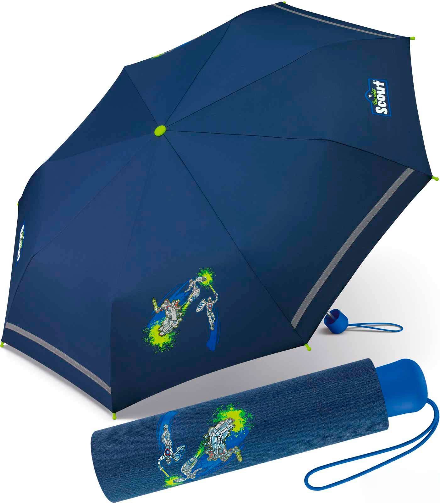 Basic Scout Kinderschirm reflektierend leicht bedruckt, Taschenregenschirm Mini