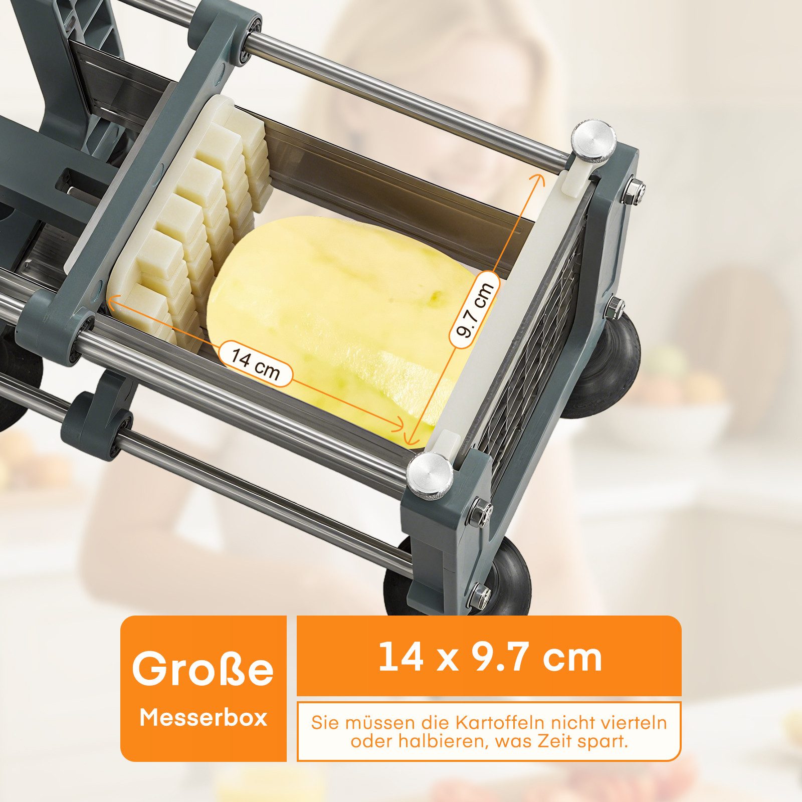 FOHERE Pommesschneider Kartoffelschneider Edelstahl Pommes Frites Schneidemaschine, (4-tlg), mit 13, 9, 6 mm Klingen aus Edelstahl – Bild 3 von 5