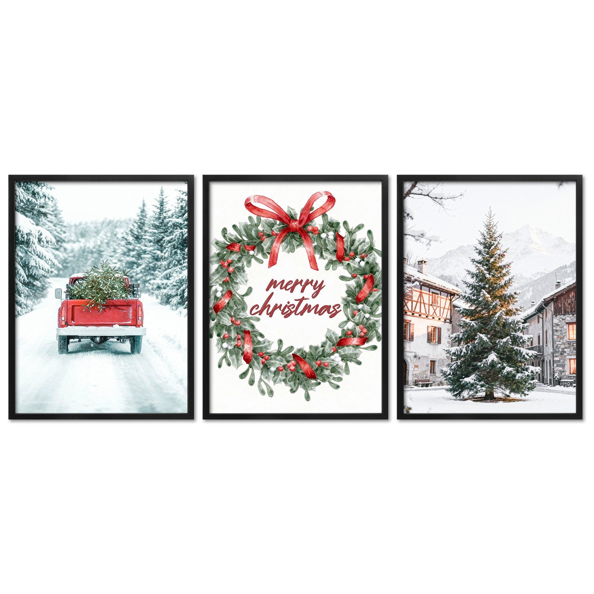 ARTFAVES Bilder-Collage Poster Set Merry Christmas I mehrteilige Bilderwand I Wandbilder Weihn, (Wandbilder modern, 3 St)