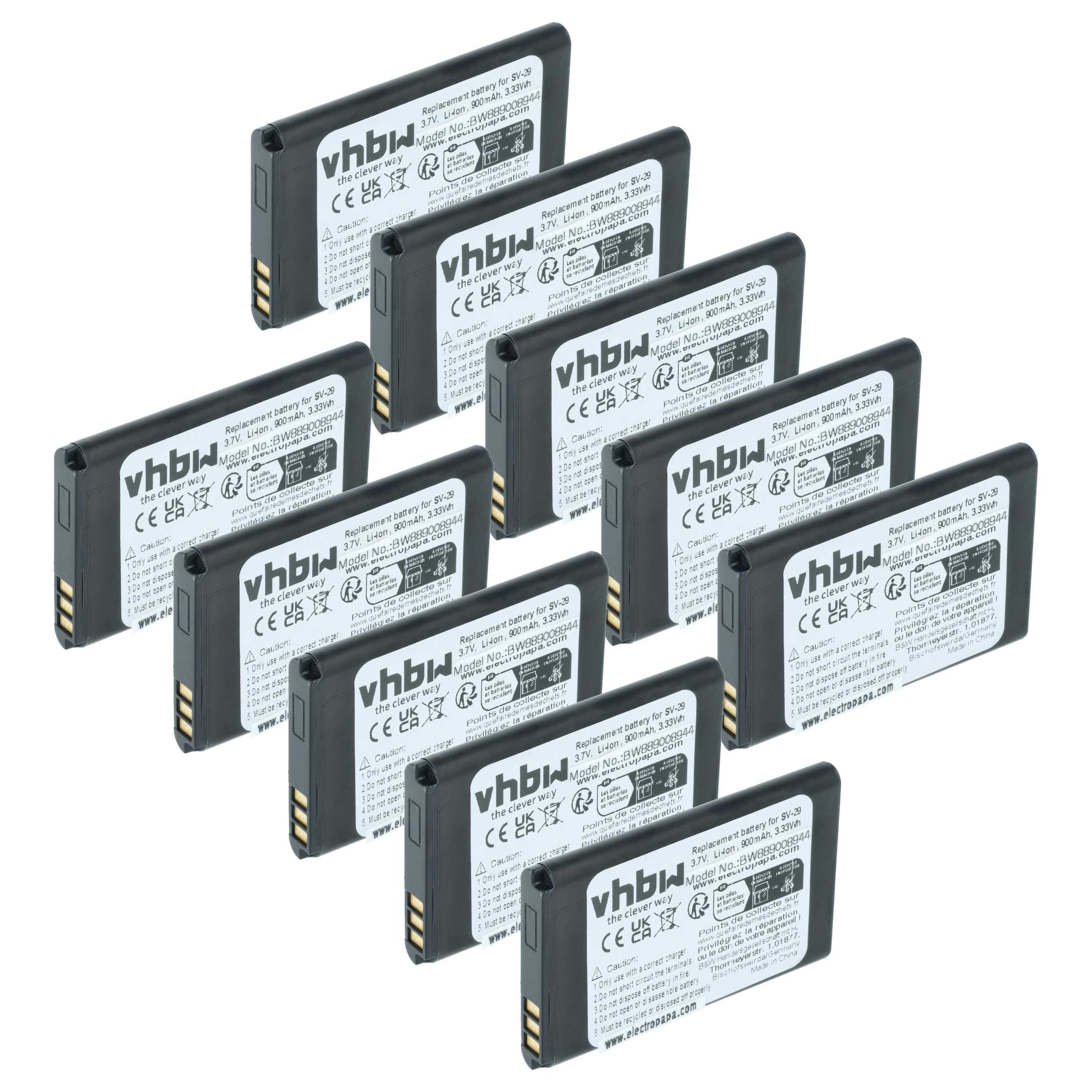 vhbw Akku Ersatz für MMDR 12, MP-S-A1, RCB215, BS-16, A051 für Babyphone Smartphone-Akku Akku Li-Ion 900 mAh (3,7 V, 10 St), Leistungsfähige Austausch-Akkus für Telefon, Smartphone