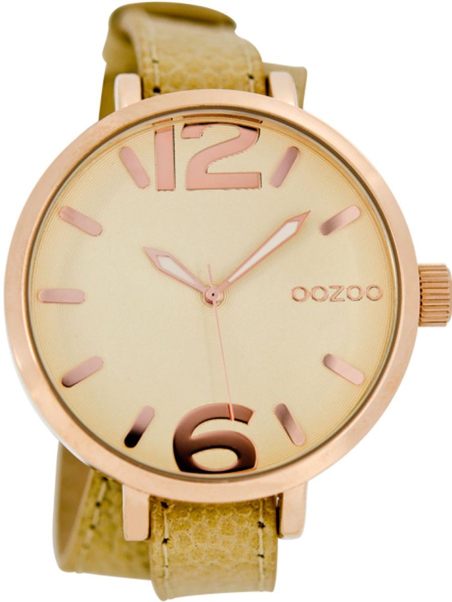 OOZOO Quarzuhr Oozoo Armbanduhr Damen groß 45mm) Lederarmband, Fashion-Style rund, (ca. rosegold, Damenuhr