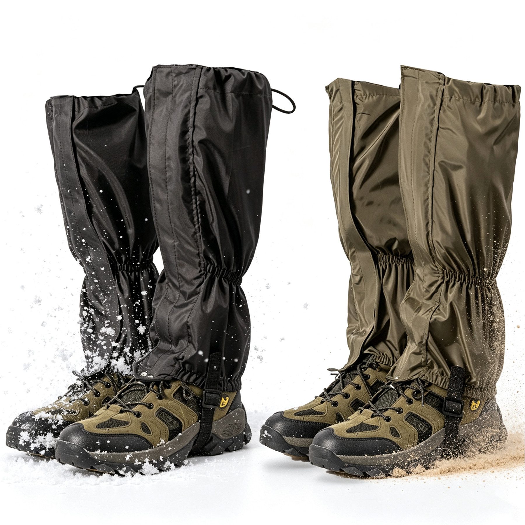 Mutig Gamaschen 2 Paar Outdoor Gamaschen Wasserdicht, Lange Wandergamaschen, (Verstellbar mit Reißverschluss, Klettverschluss und Schuh-Riemen, 2-St), Beinschutz für Wandern, Trekking, Schneewandern, Bergsteigen und Jagd