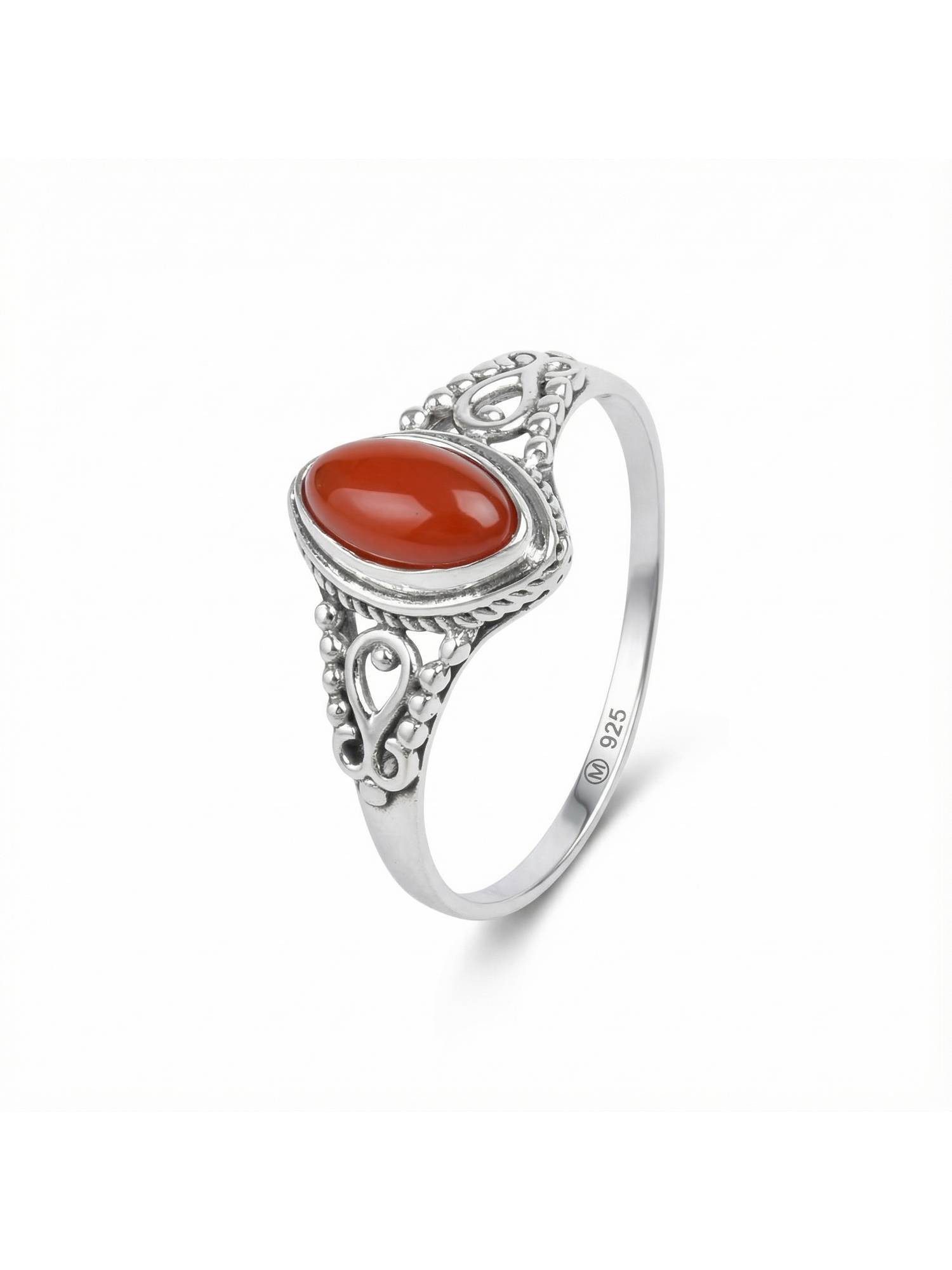 mantraroma Silberring MERANDAL aus 925 Silber mit Karneol (Ring mit Schmuckbeutel), Damenring aus 925er Silber
