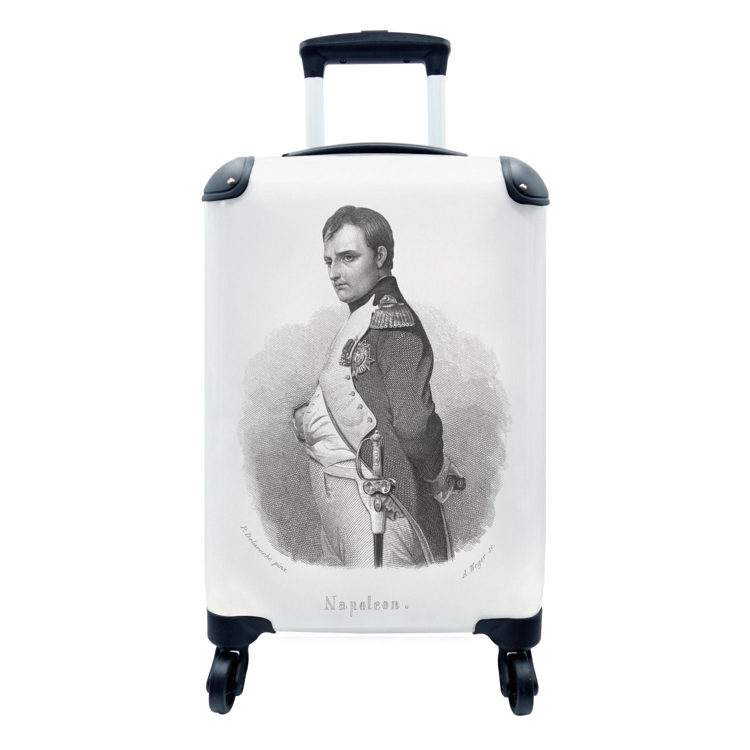Reisekoffer weißen Trolley, Bonaparte Illustration MuchoWow Handgepäckkoffer einem Napoleon Rollen, 4 von für rollen, Reisetasche Hintergrund, vor mit Ferien, Handgepäck