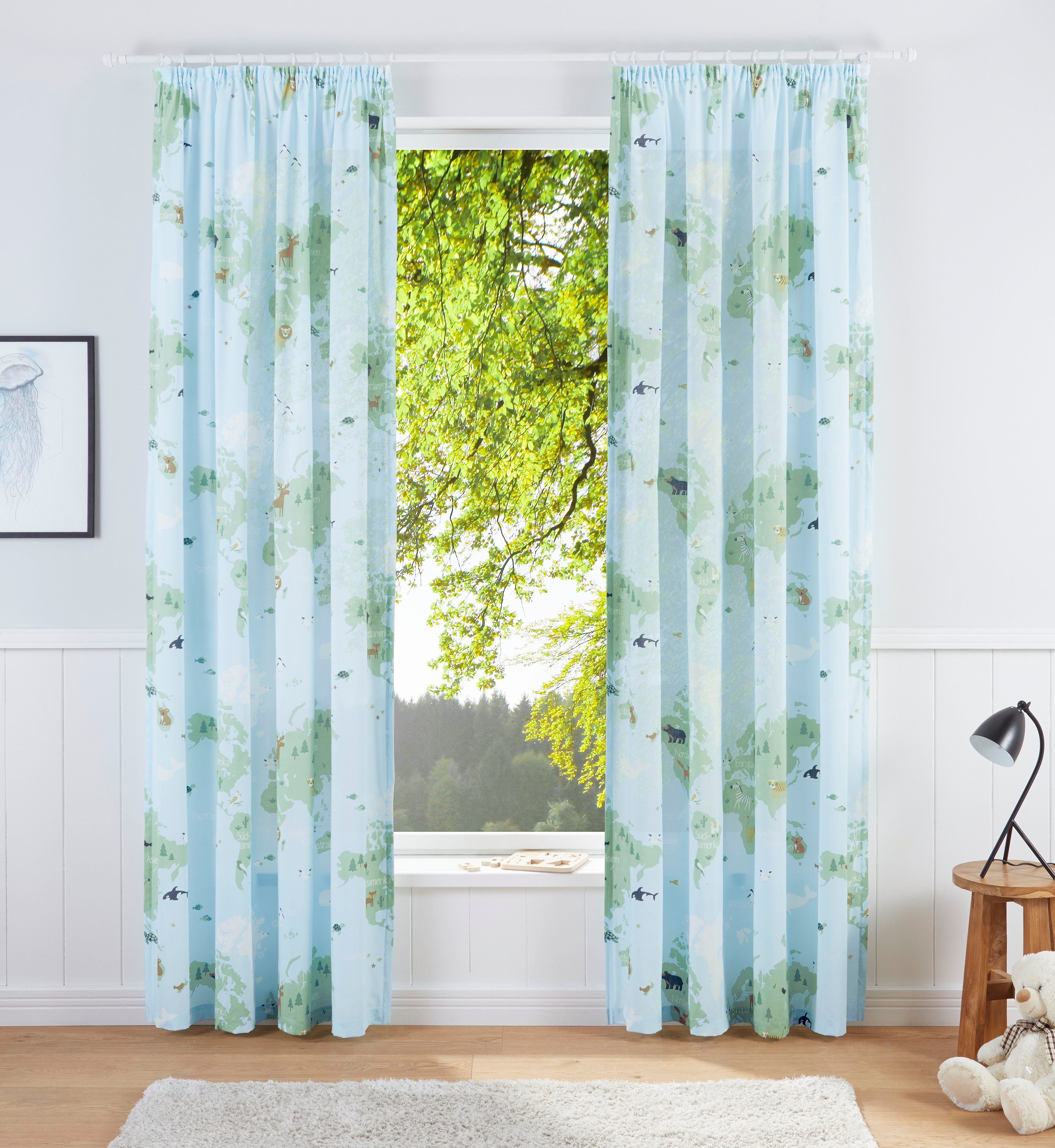 my home Vorhang Weltkarte (1 St), Kräuselband, halbtransparent, Kindergardi günstig online kaufen