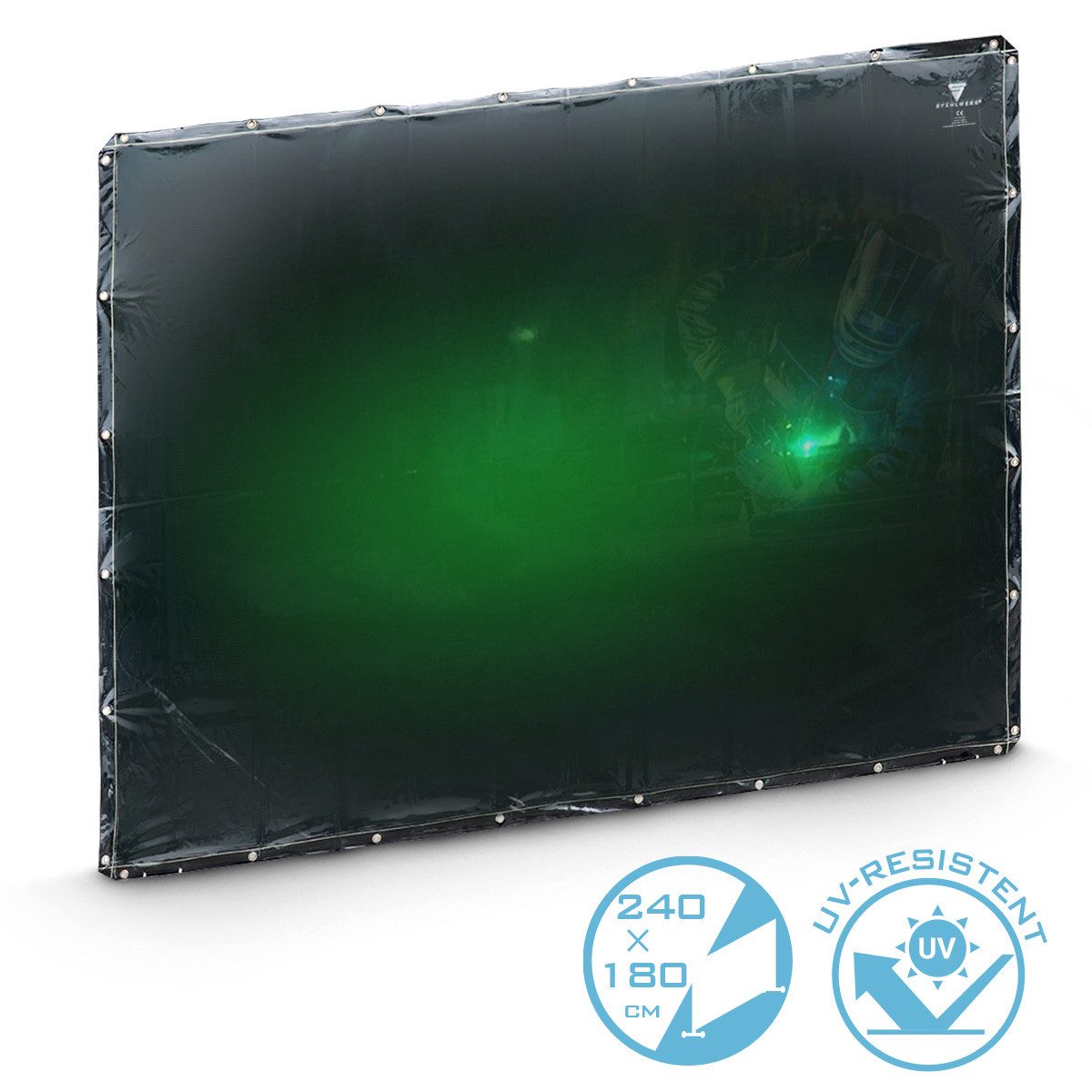 STAHLWERK Schutzwand Schweißschutzvorhang 240 x 180 cm Schweißvorhang aus UV-resistentem (Packung, 1 St., Einzelartikel), Schweißer-Gripzangen inklusive Transportkoffer
