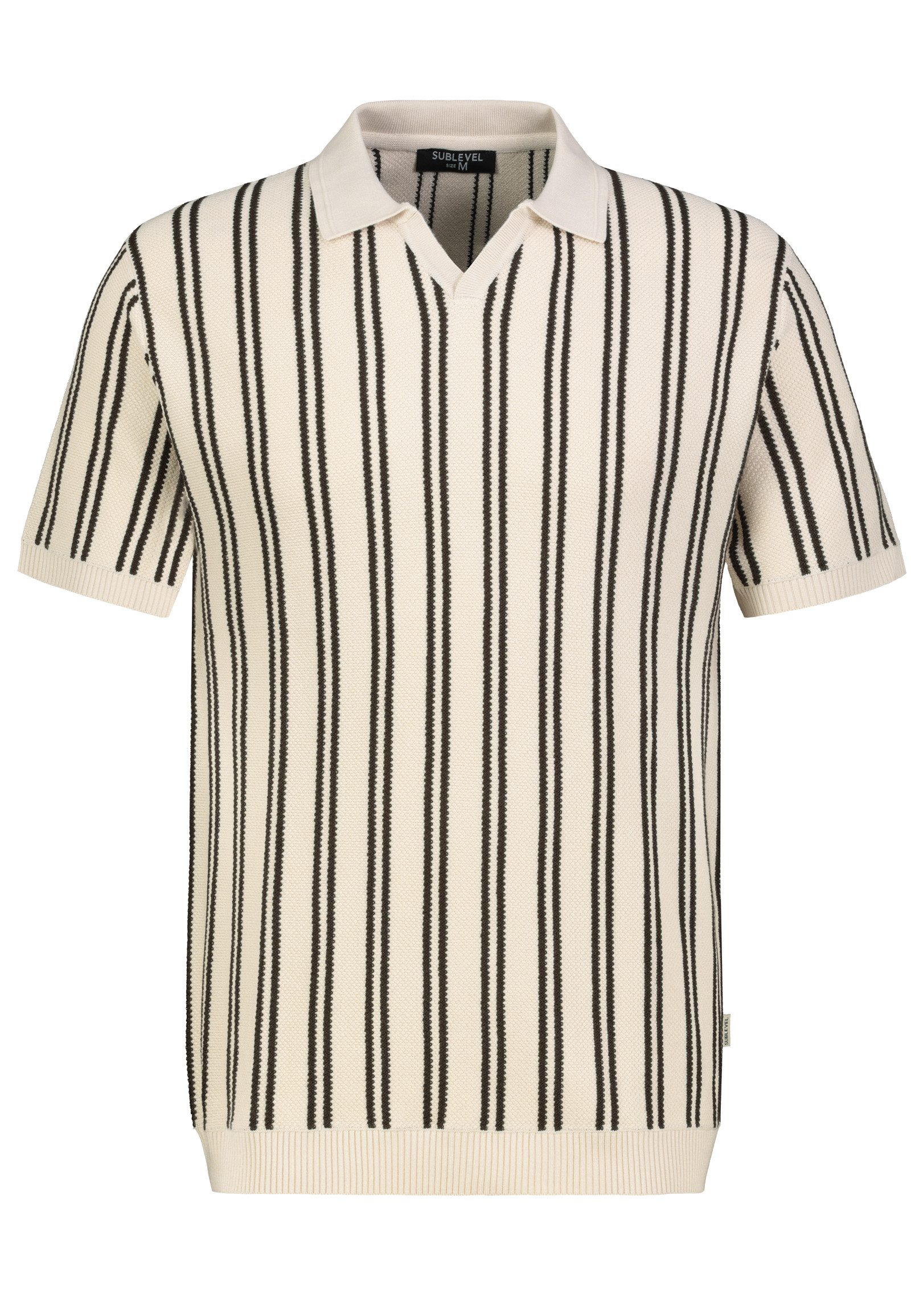 SUBLEVEL Poloshirt Zeitloses Design V-Ausschnitt Streifenmuster Stilvoll für Herren (1-tlg) Viskose aus verbesserter Rohstoffbeschaffung nachhaltig Normal Fit