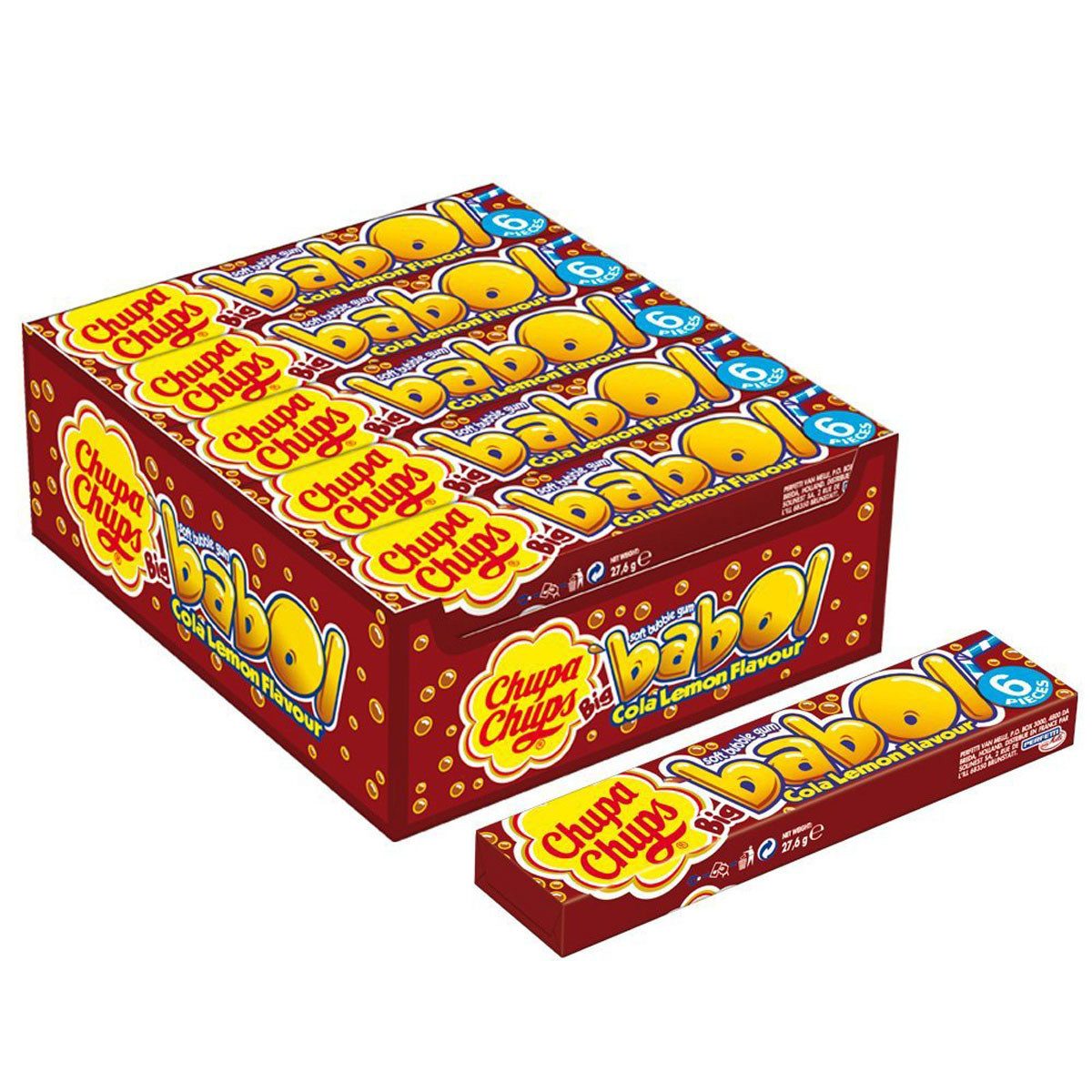 Chupa Chups Süßigkeit, Chupa Chups Big Babol Cola Lemon Geschmack Kaugummi 27g 20er Pack