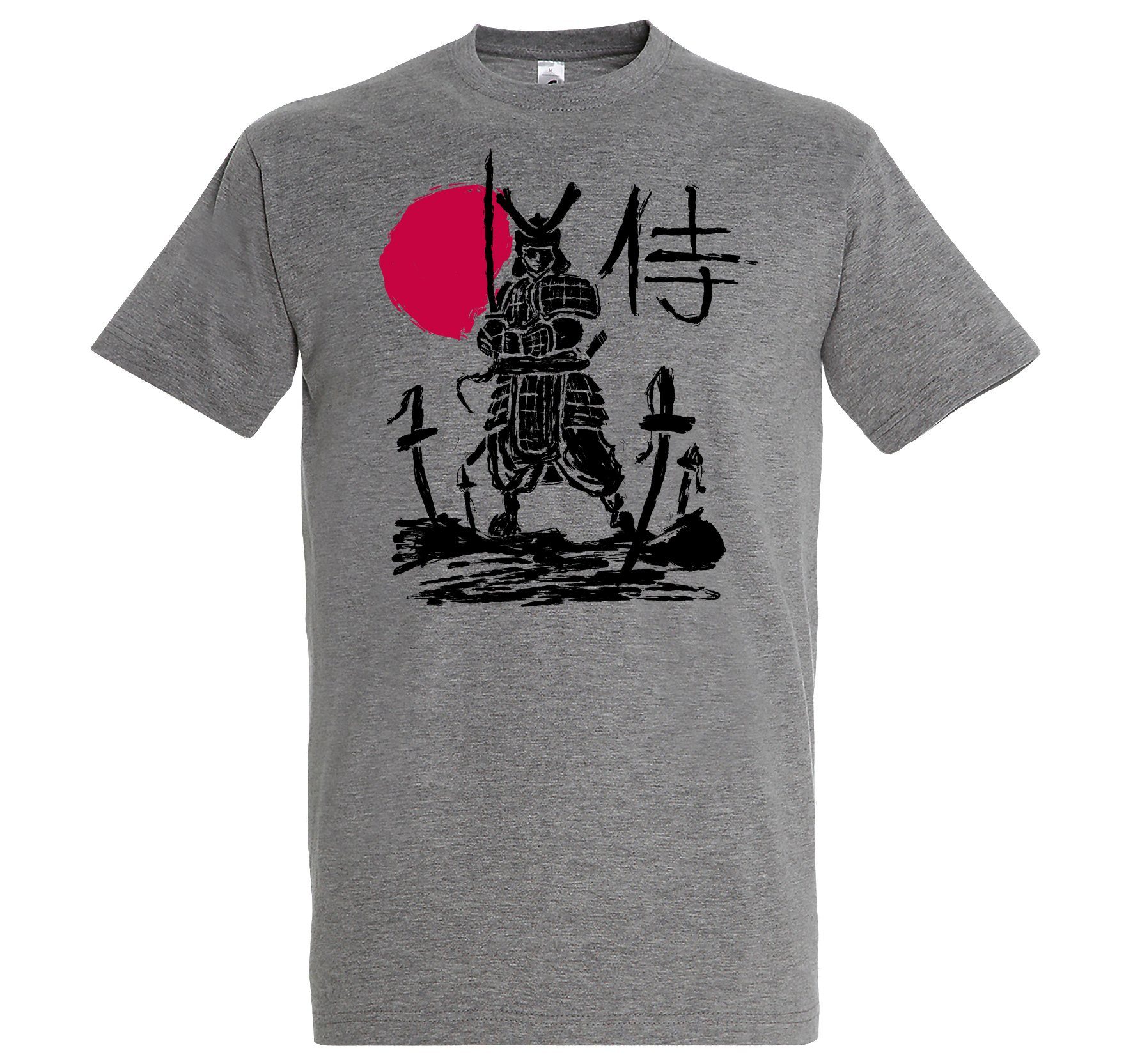 mit Trendigem Shirt Japan Samurai Designz T-Shirt Frontdruck Youth Herren Grau