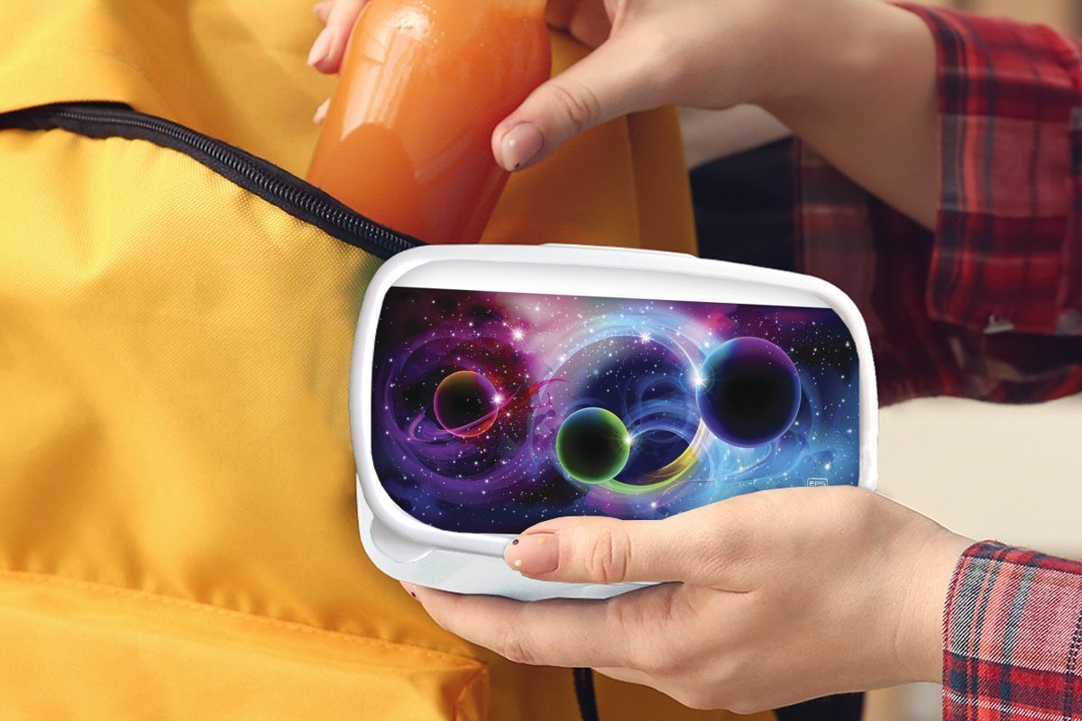 Universums und und Mädchen Planeten, vielen Brotdose, MuchoWow Kinder mit Lunchbox Illustration Sternen für und für Kunststoff, weiß des (2-tlg), Eine Erwachsene, Jungs Brotbox