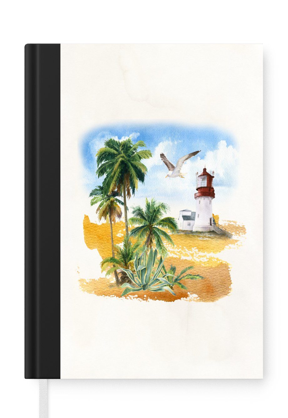 MuchoWow Notizbuch Leuchtturm - Vogel - Palmen - Strand, Journal, Merkzettel, Tagebuch, Notizheft, A5, 98 Seiten, Haushaltsbuch | Notizbücher