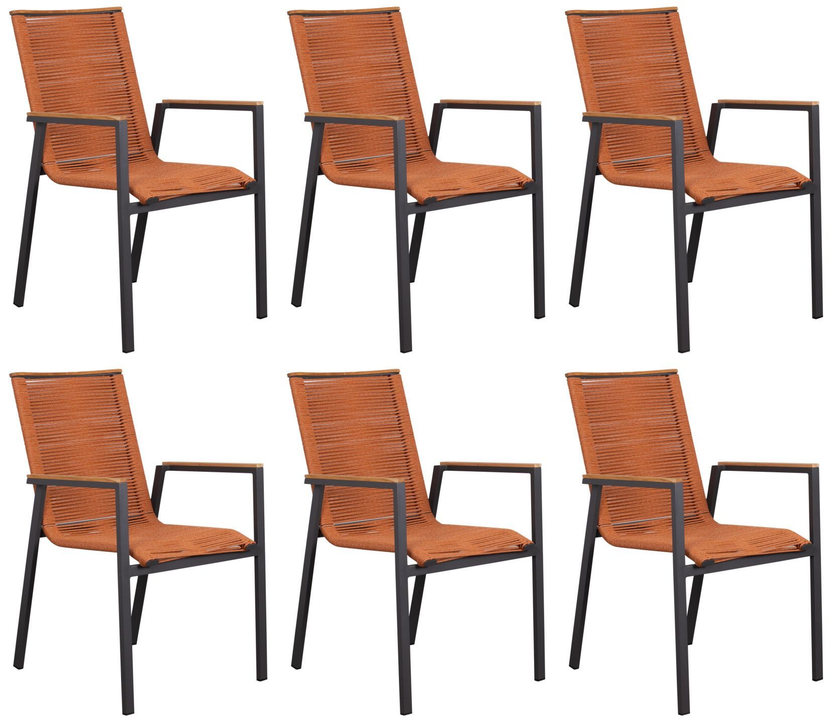 deVries Gartenstuhl 6 er Set Montana terra Stapelstuhl Alu Rope Teak Holz Stapelsessel (Spar-Set, 6 St), stapelbar / pflegeleicht / wetterfest