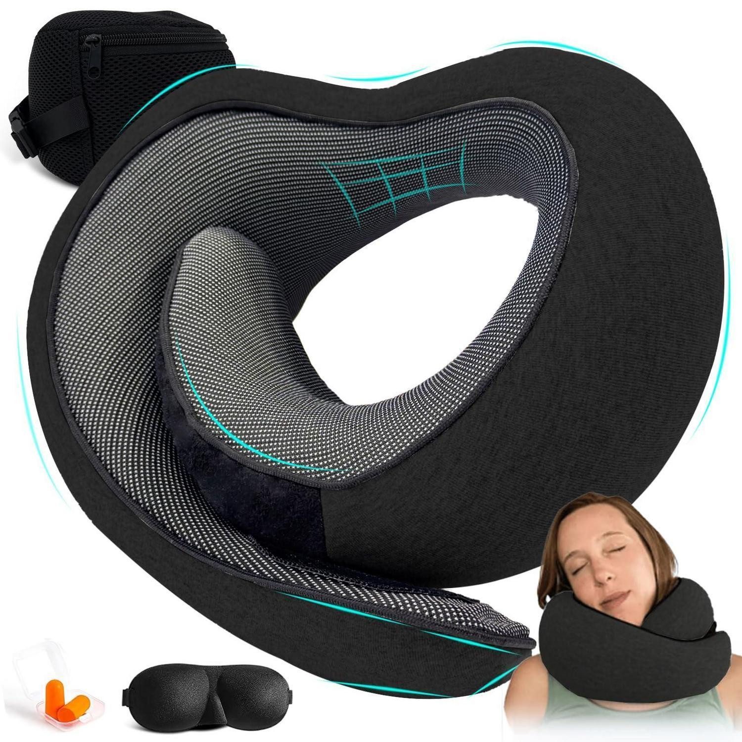 LuxusKollektion Reisekissen Reisekissen Nackenkissen Memory Foam Flugzeug Auto Zug Schwarz 1.0
