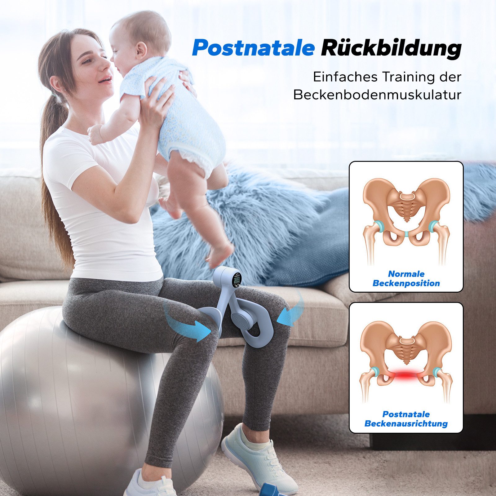 MERACH Beckenbodentrainer Beintrainer für Frauen, 360°drehbar, LED Zähler, Beine Trainingsgerät für zuhause oder Büro, 1-tlg., Gesäß, Rücken und Armen stärken, Fitness Yoga Sportgerät, Postnatale Rückbildung, kompakt, tragbar, vielseitige Trainings