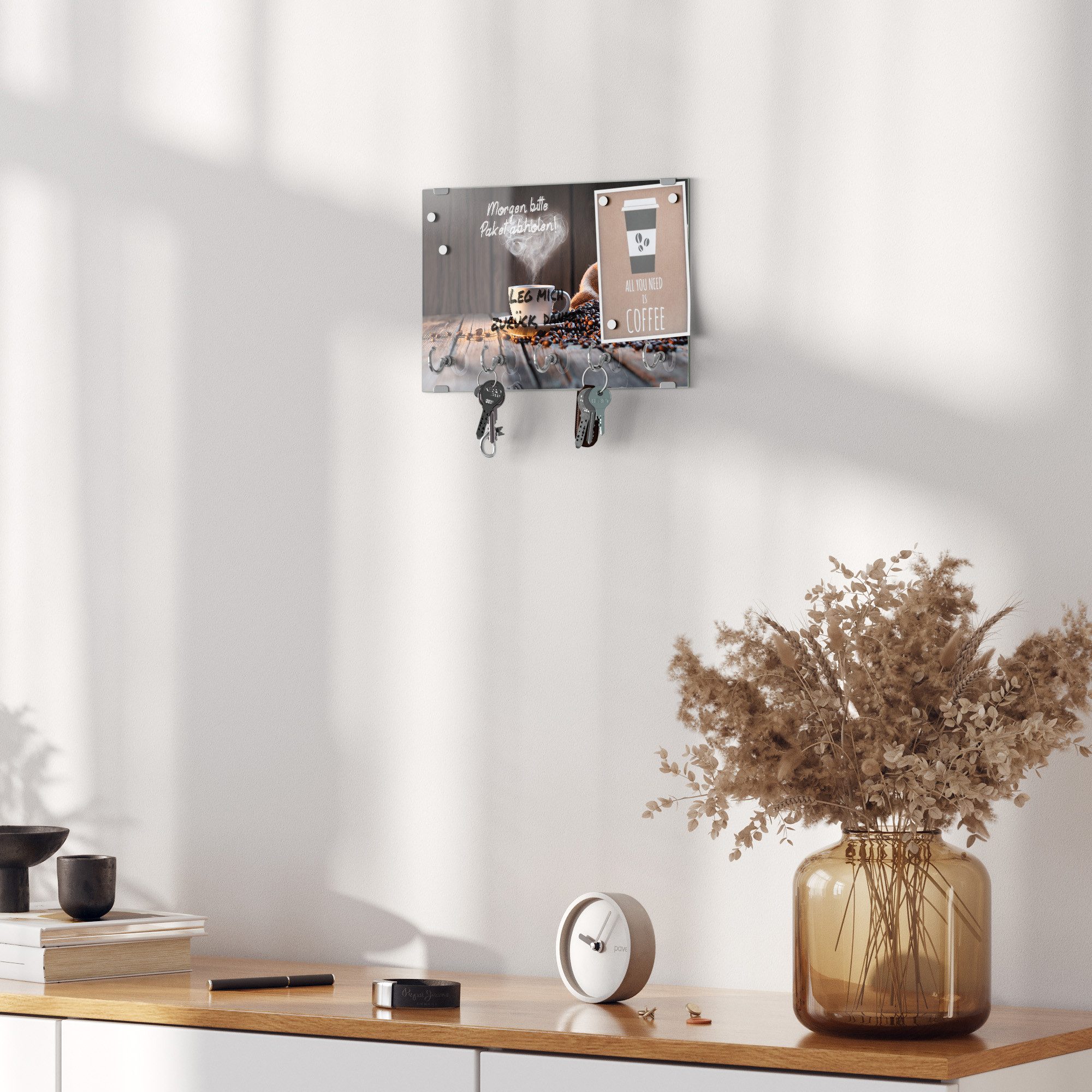 DEQORI Schlüsselbrett 'Rustikale Kaffeeliebe ', (1 St), Schlüsselhalter Schlüssel Haken Schlüsselboard modern Schlüsselleiste