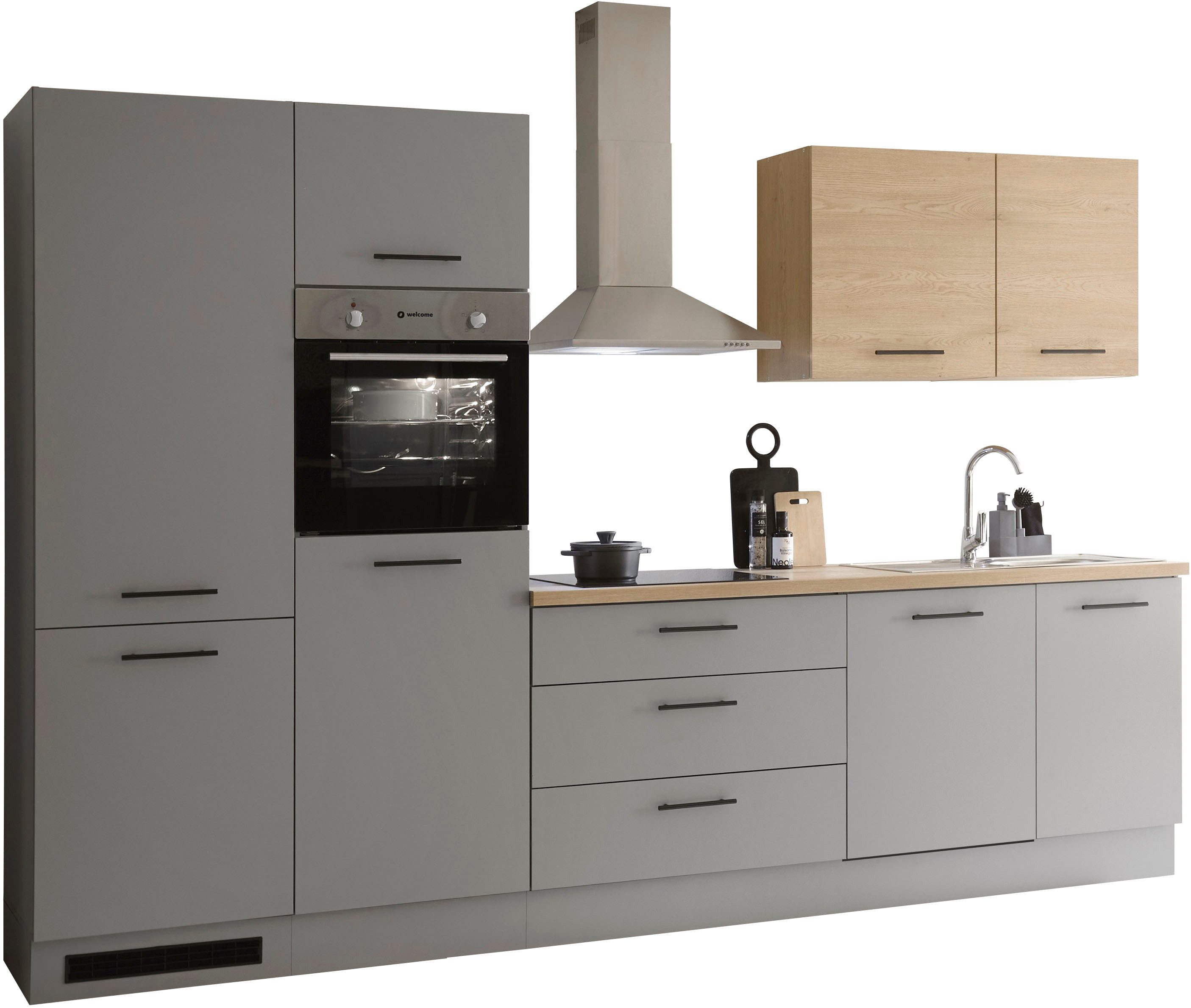 KOCHSTATION Küchenzeile KS-Malfi, Breite 320cm, wahlweise mit E-Geräten, Arbeitsplatte 38mm Stärke