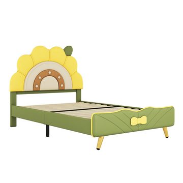 Welikera Kinderbett 90*200 cm Flachbett,Sonnenblumenform,Frischer Stil,Kinderbett, Gelb,Grün