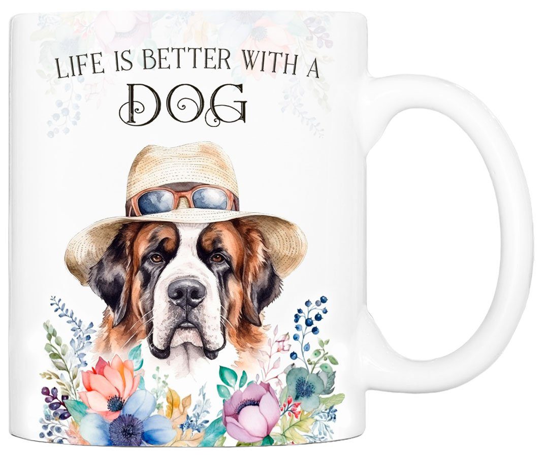 Cadouri Tasse BERNHARDINER - Kaffeetasse für Hundefreunde, Keramik, mit Hunderasse, beidseitig bedruckt, handgefertigt, Geschenk, 330 ml | Teetassen