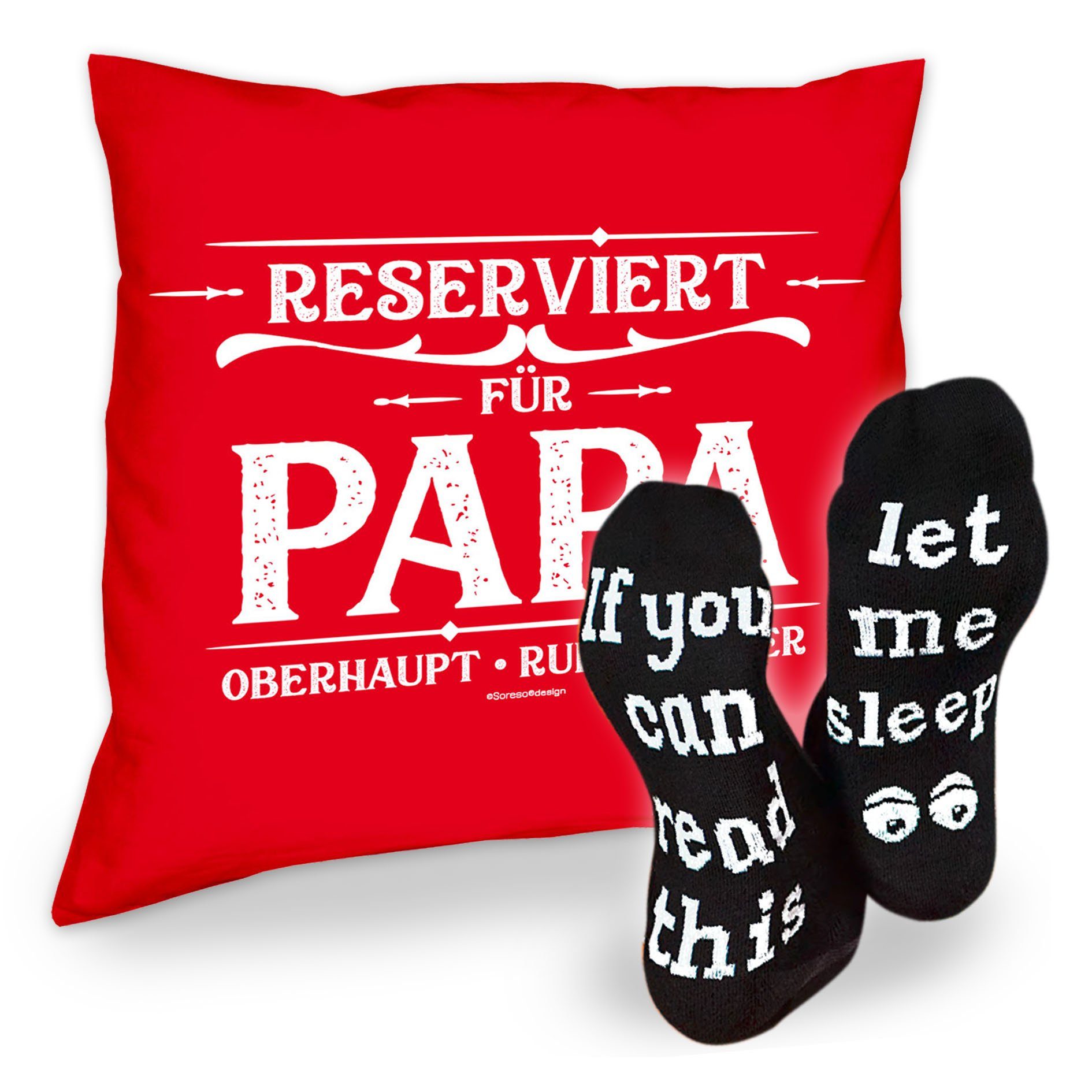 Geschenke für Väter rot Kissen Sprüche & Socken Geschenkidee Dekokissen Soreso® Reserviert Sleep, Papa für